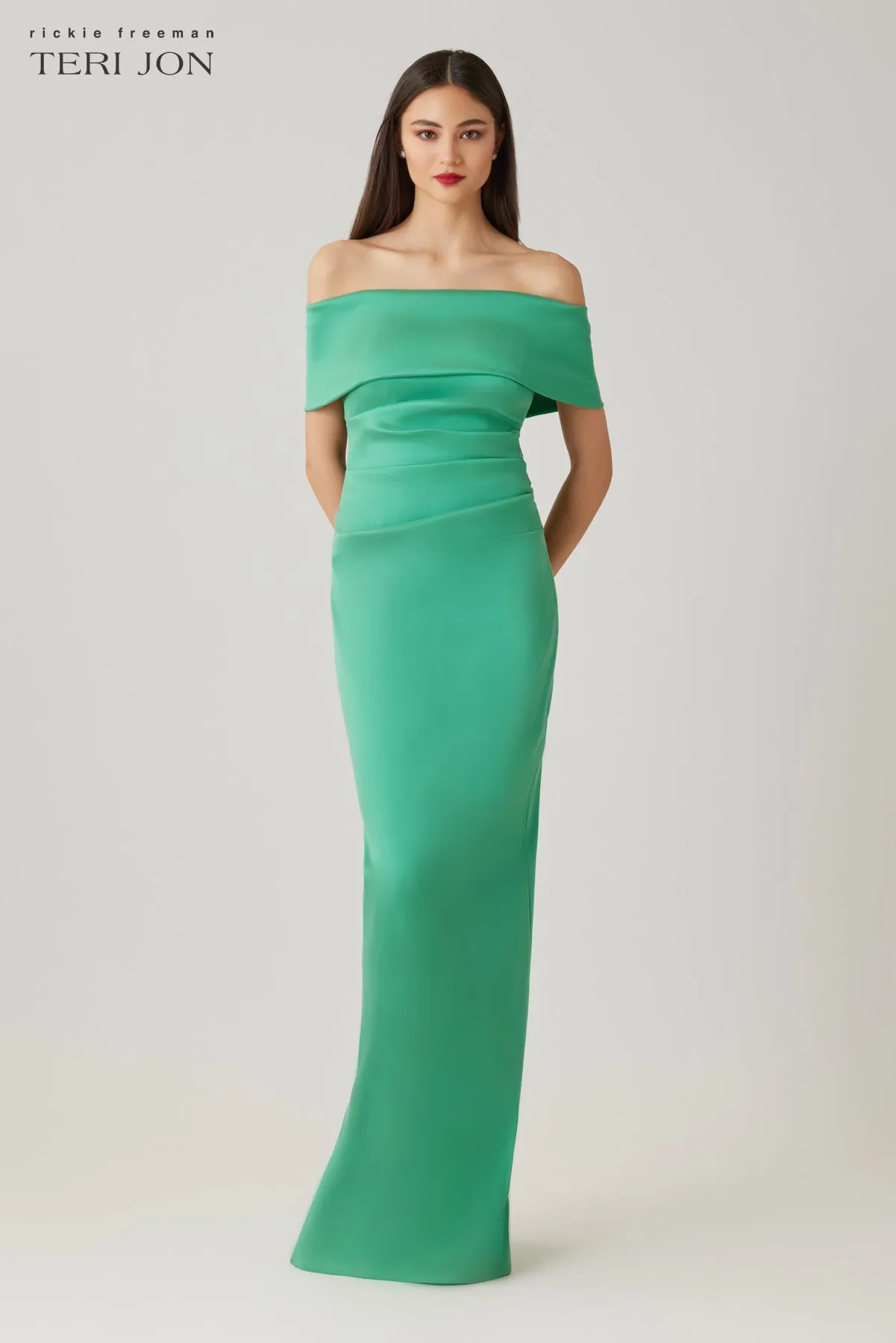 Stretch Mikado Off The Shoulder Draped Column Gown sold by Teri Jon product image thumbnail 2
