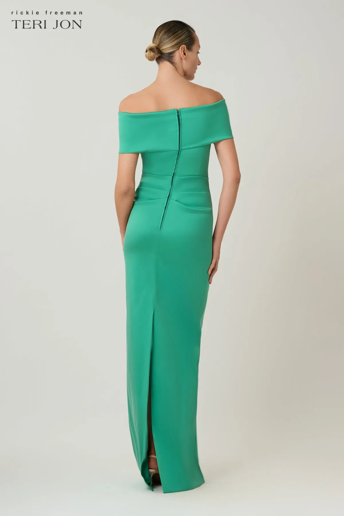 Stretch Mikado Off The Shoulder Draped Column Gown sold by Teri Jon product image thumbnail 3