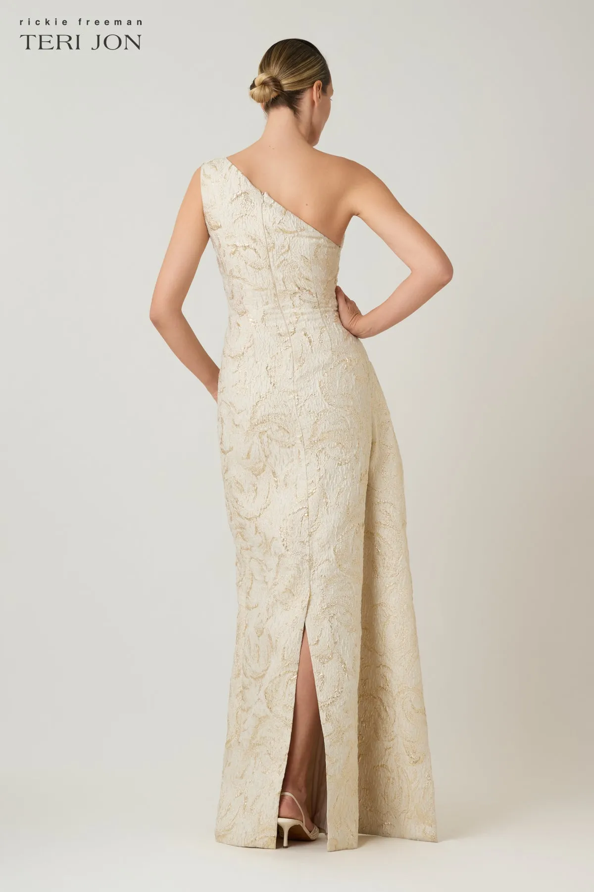 Metallic Jacquard Side Drape Peplum Gown sold by Teri Jon product image thumbnail 5