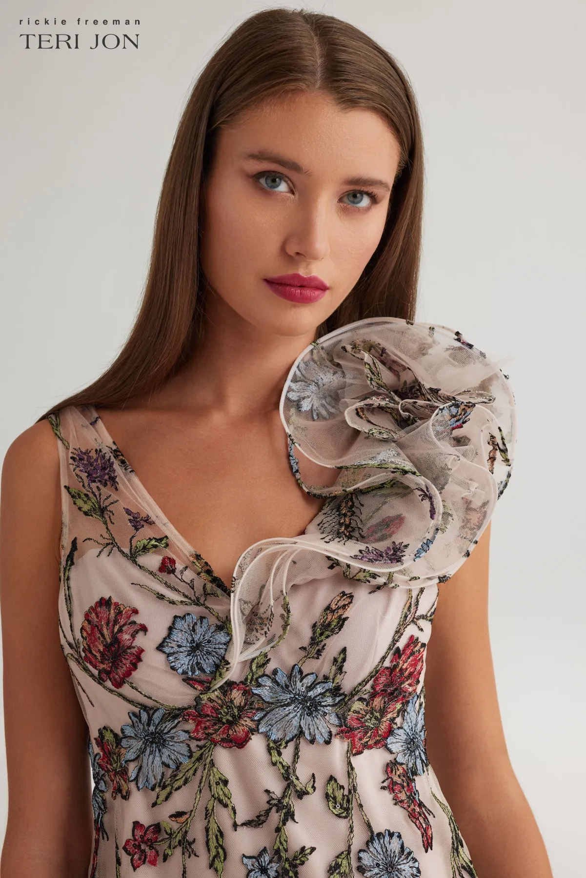 Embroidered Floral Tulle Empire Gown sold by Teri Jon product image thumbnail 4