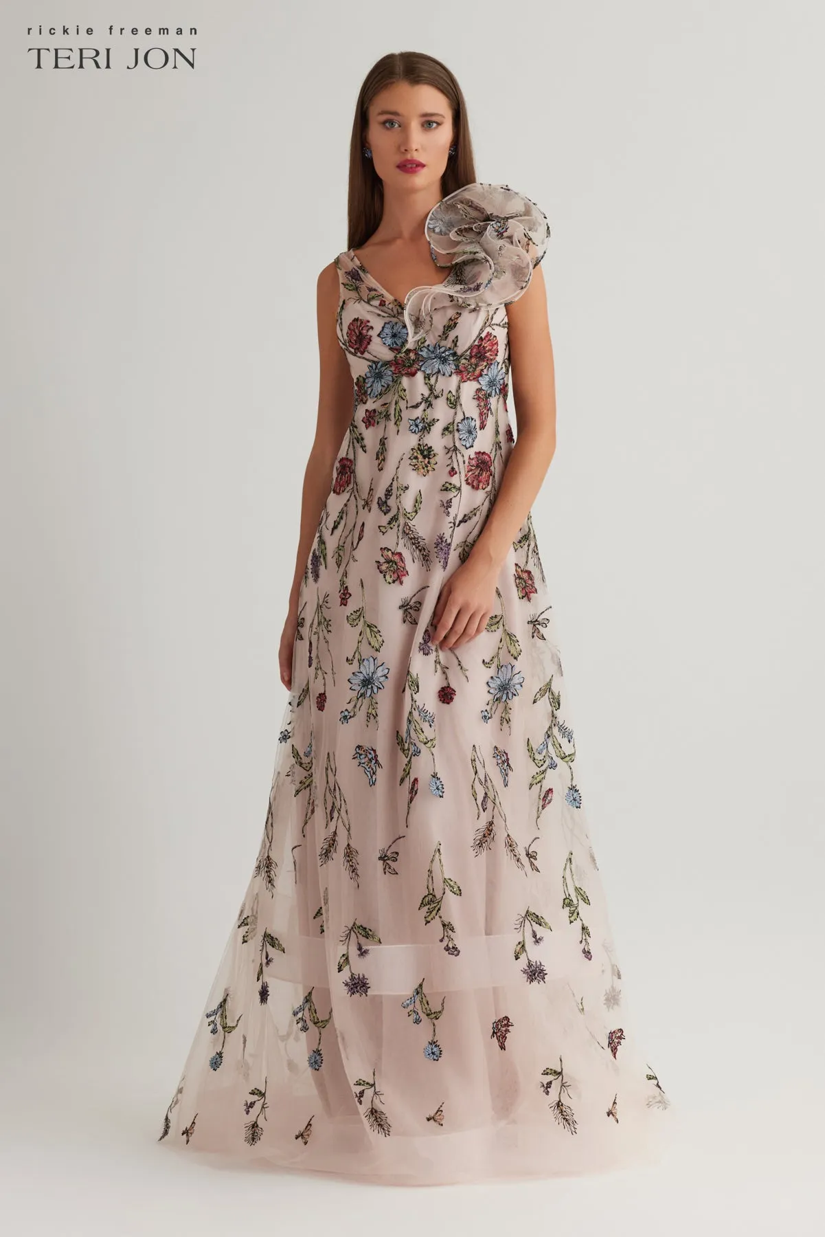 Embroidered Floral Tulle Empire Gown sold by Teri Jon product image thumbnail 3