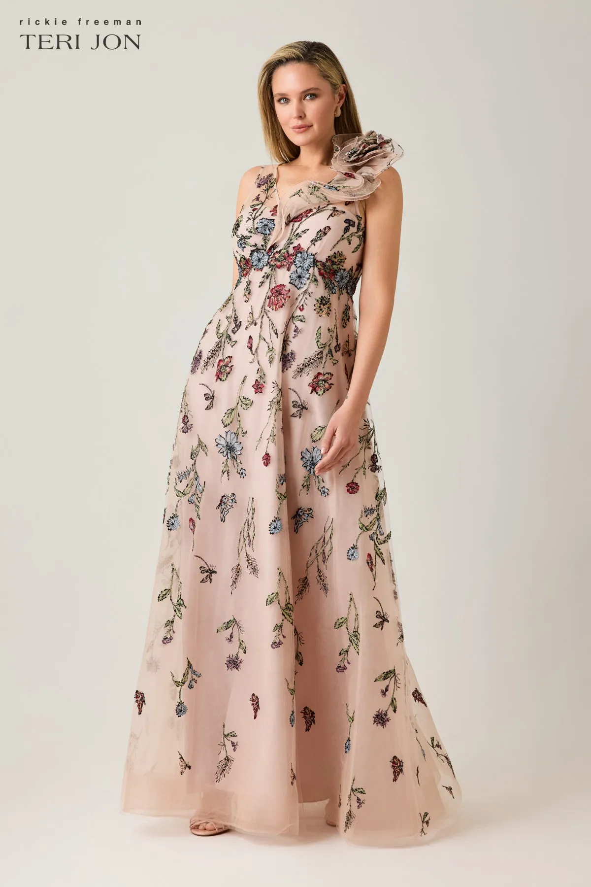 Embroidered Floral Tulle Empire Gown sold by Teri Jon product image thumbnail 2