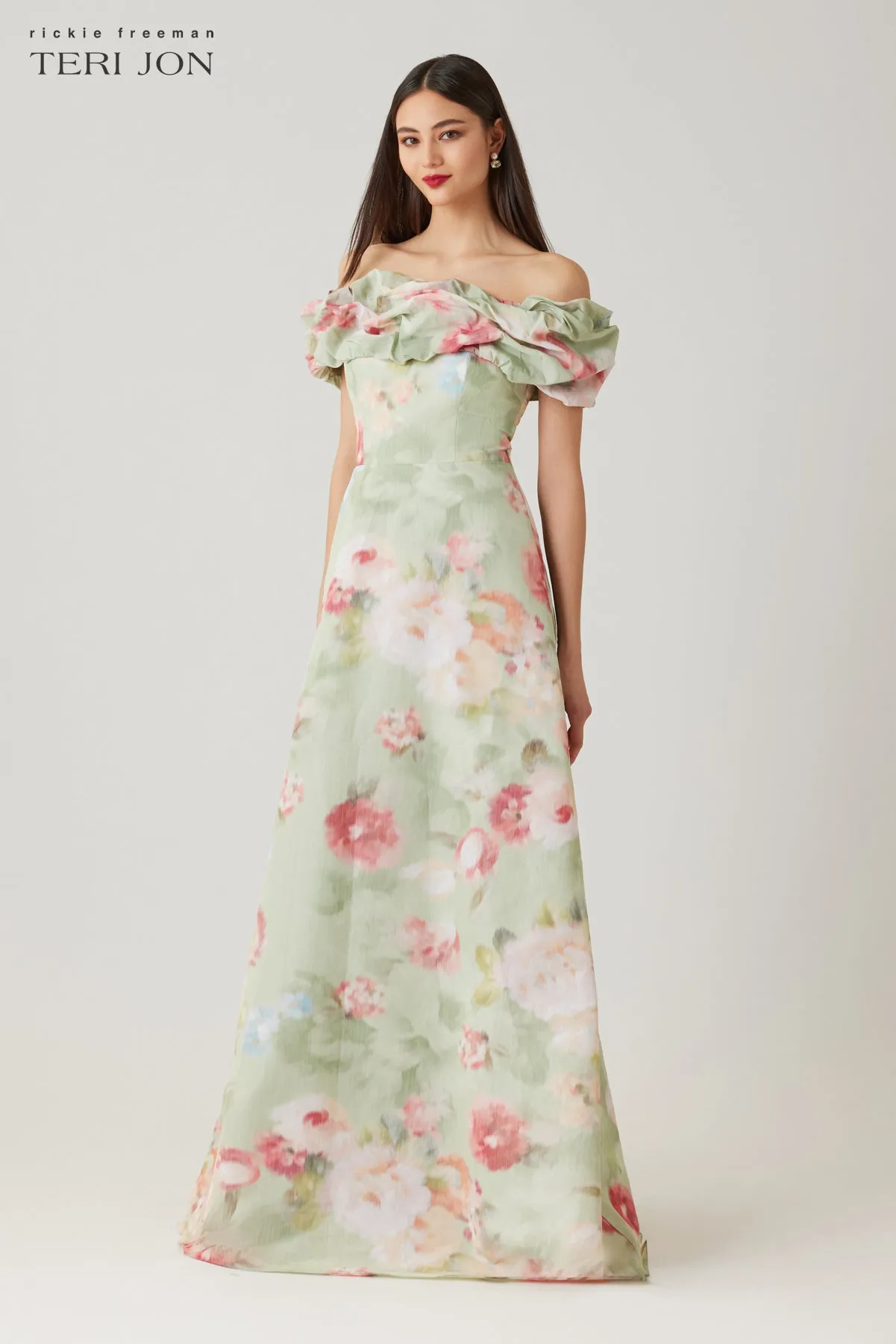 Taffeta Printed Ruched Neck Gown sold by Teri Jon product image thumbnail 2
