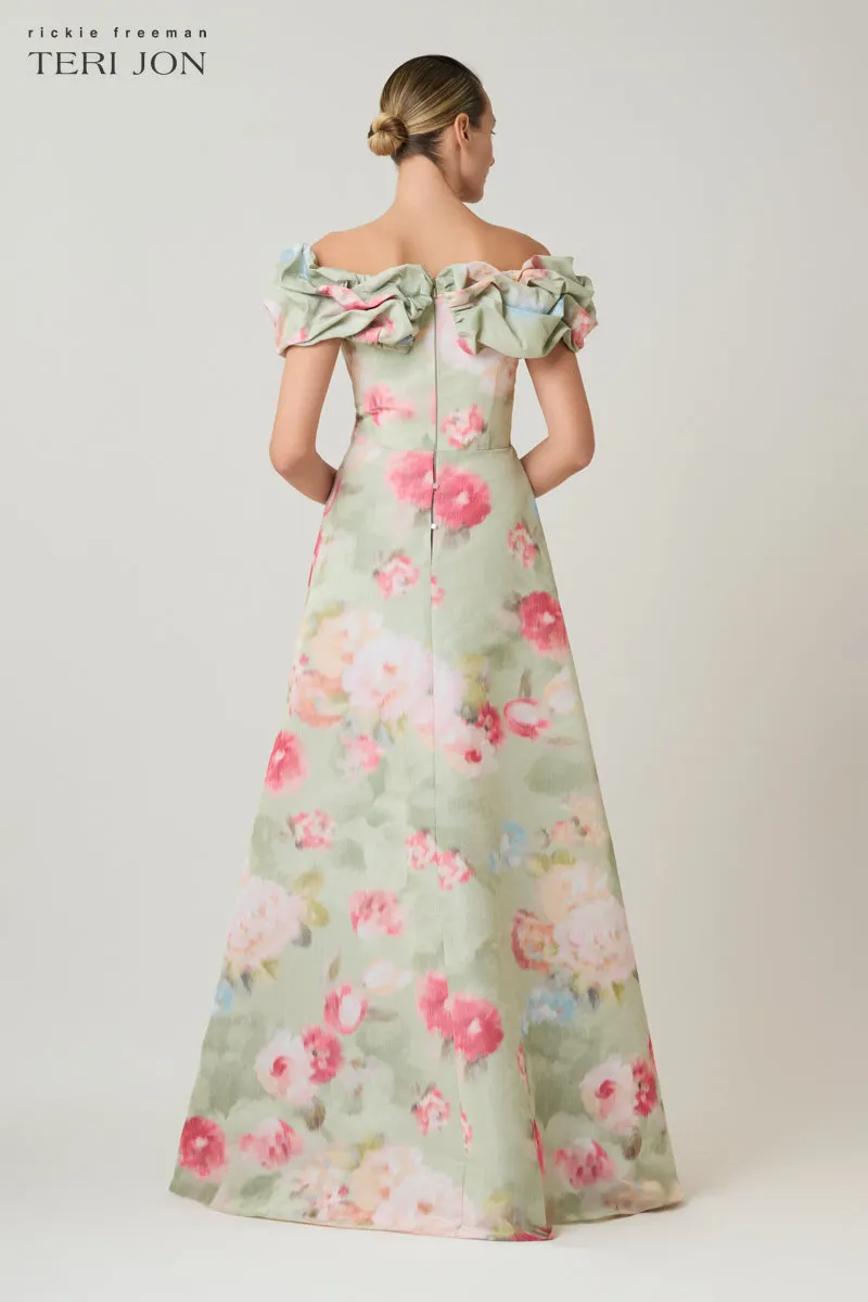 Taffeta Printed Ruched Neck Gown sold by Teri Jon product image thumbnail 3