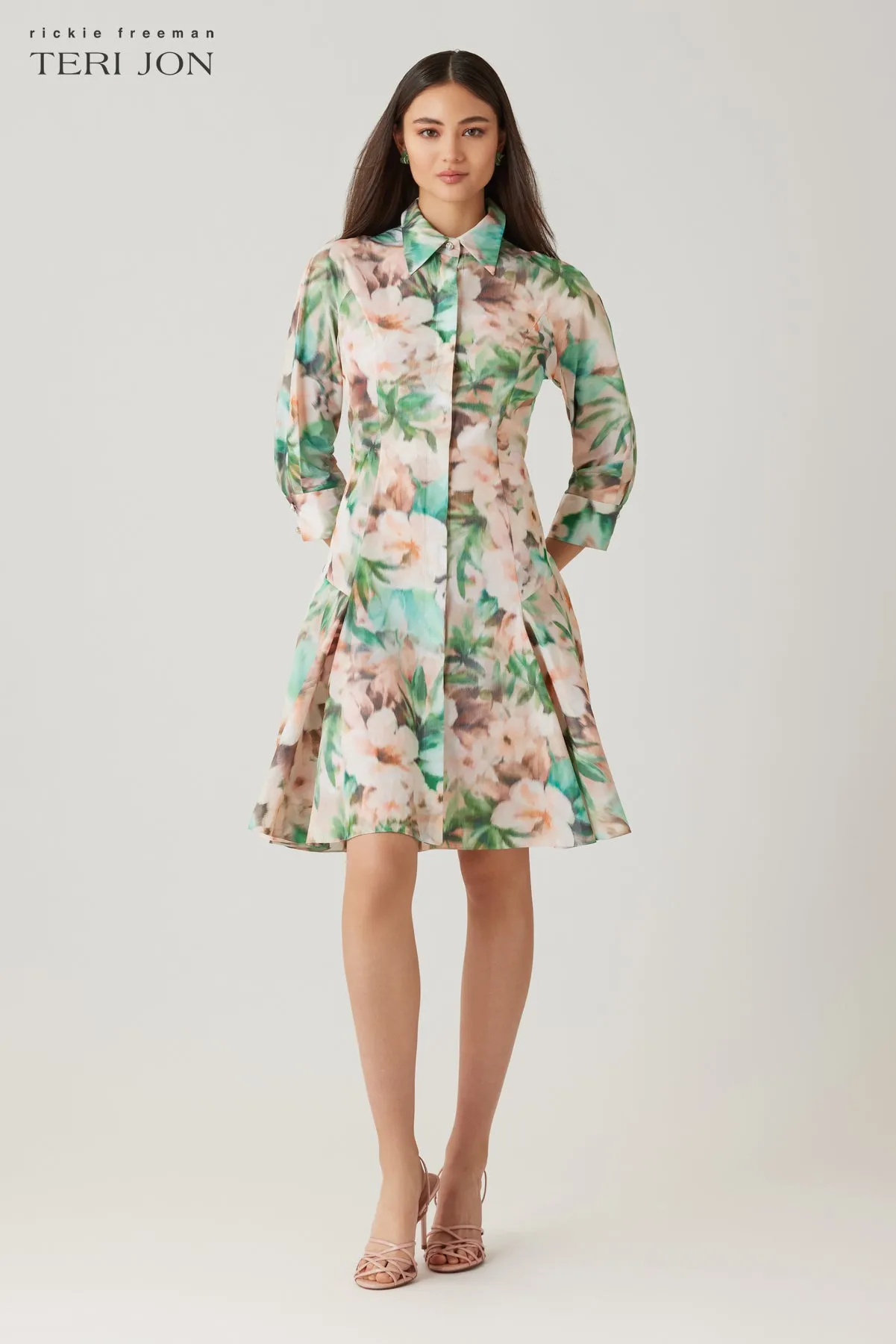 Taffeta Printed Godet Hem Shirt Dress sold by Teri Jon product image thumbnail 3