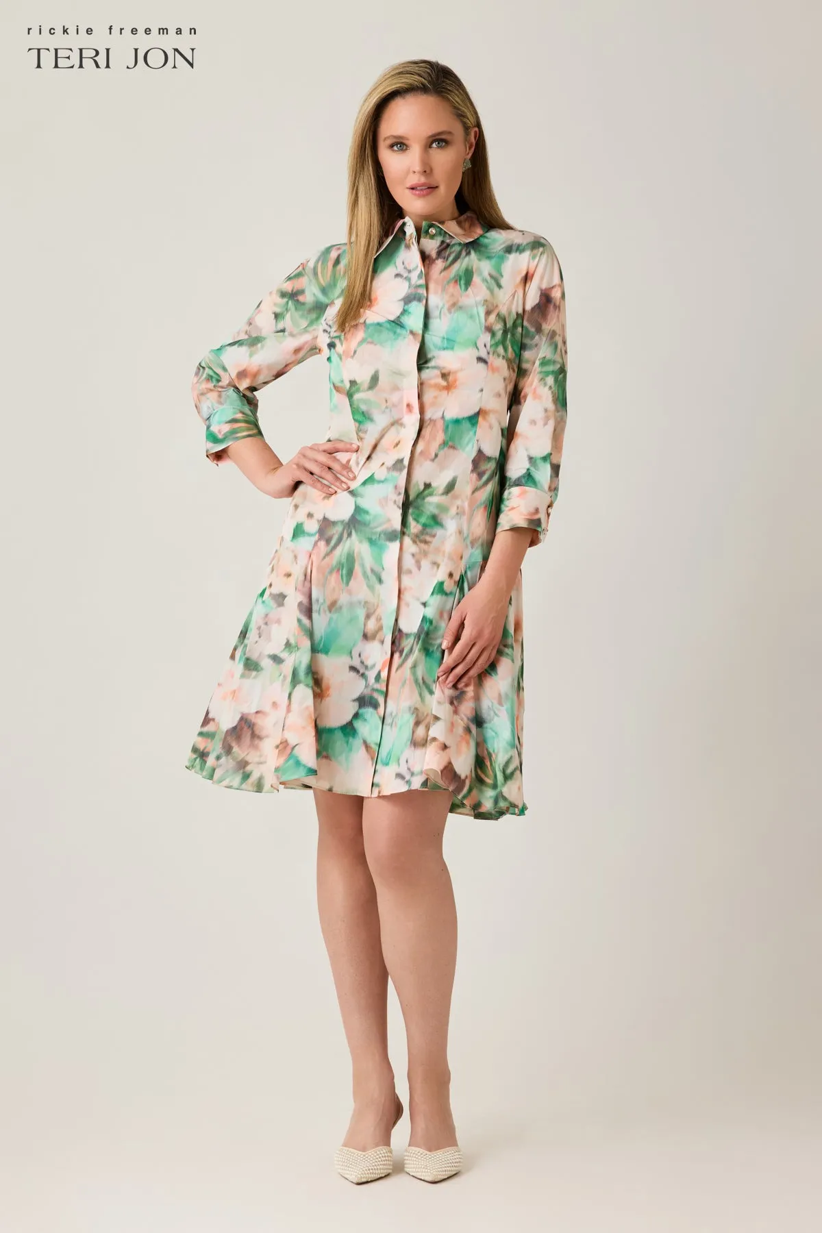 Taffeta Printed Godet Hem Shirt Dress sold by Teri Jon product image thumbnail 4