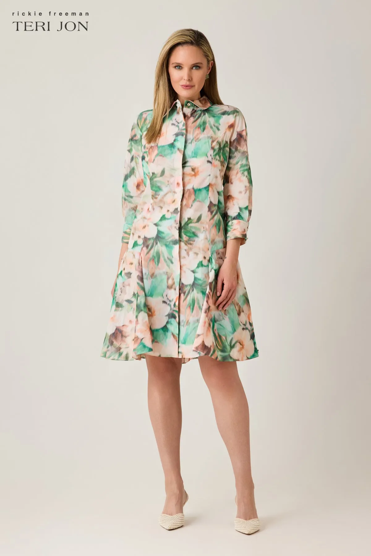 Taffeta Printed Godet Hem Shirt Dress sold by Teri Jon product image thumbnail 2