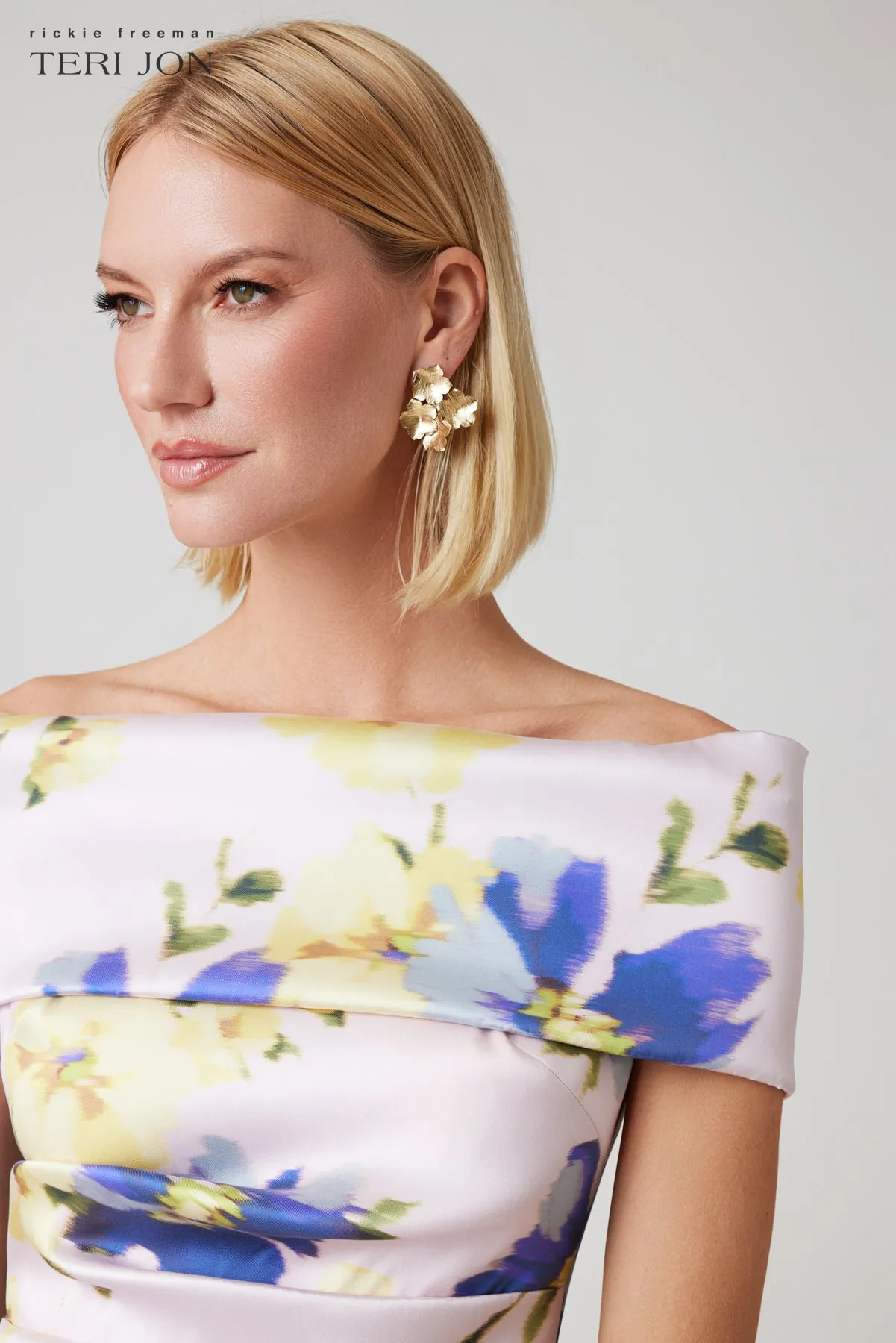 Mikado Digital Print Ruched Bodice Gown sold by Teri Jon product image thumbnail 4