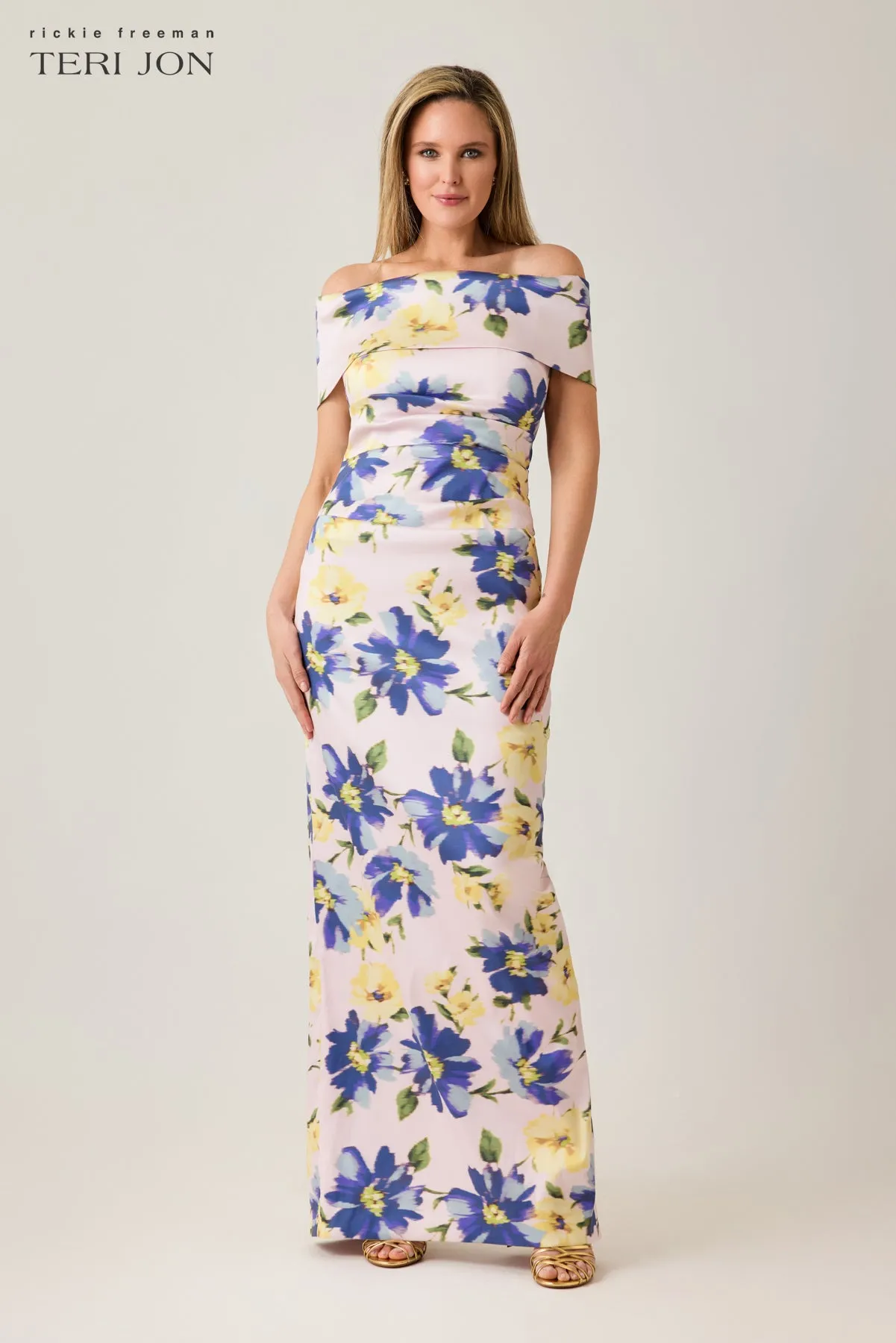 Mikado Digital Print Ruched Bodice Gown sold by Teri Jon product image thumbnail 2