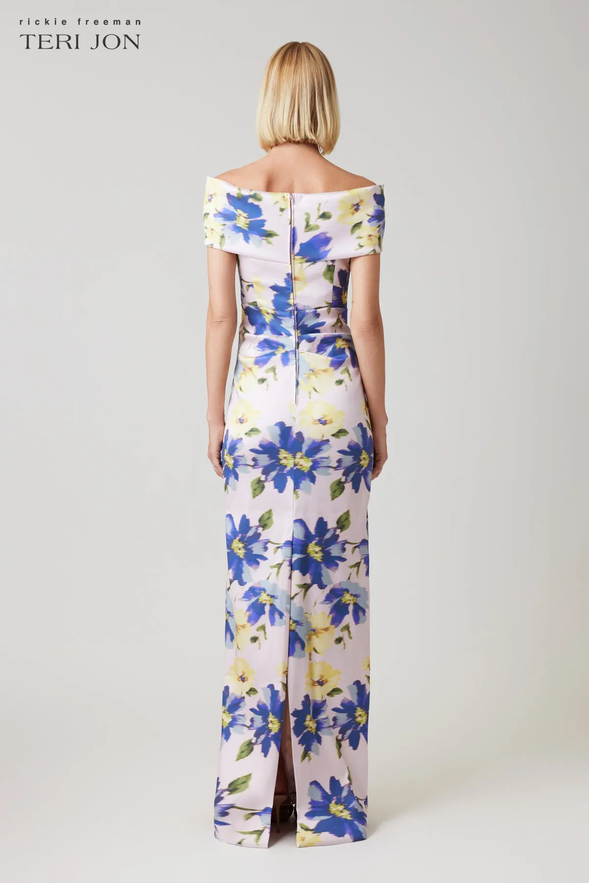 Mikado Digital Print Ruched Bodice Gown sold by Teri Jon product image thumbnail 5