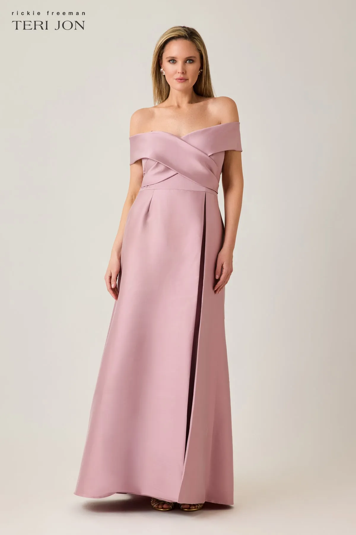 Mikado Off The Shoulder Overlay Skirt Gown sold by Teri Jon product image thumbnail 2