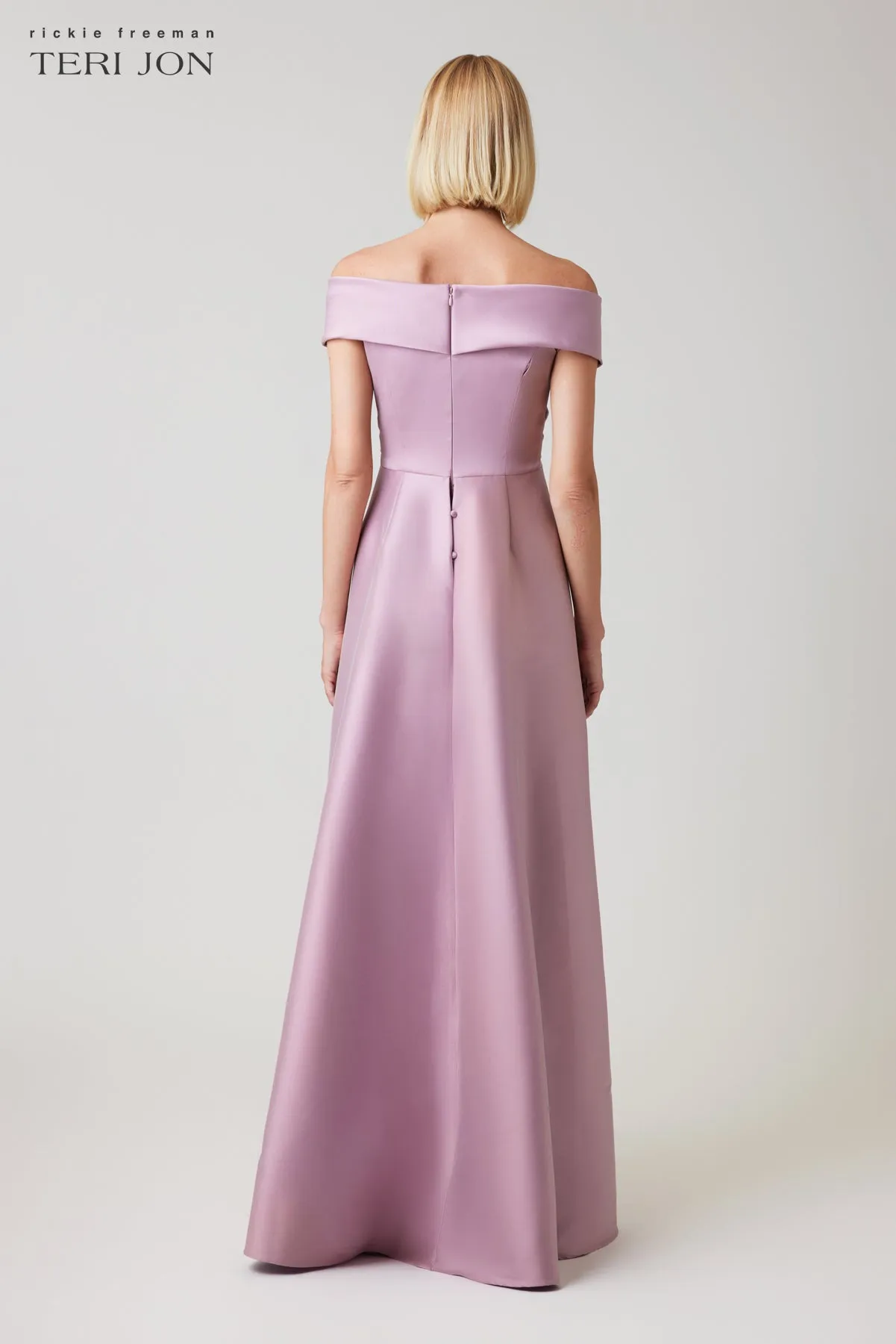 Mikado Off The Shoulder Overlay Skirt Gown sold by Teri Jon product image thumbnail 5