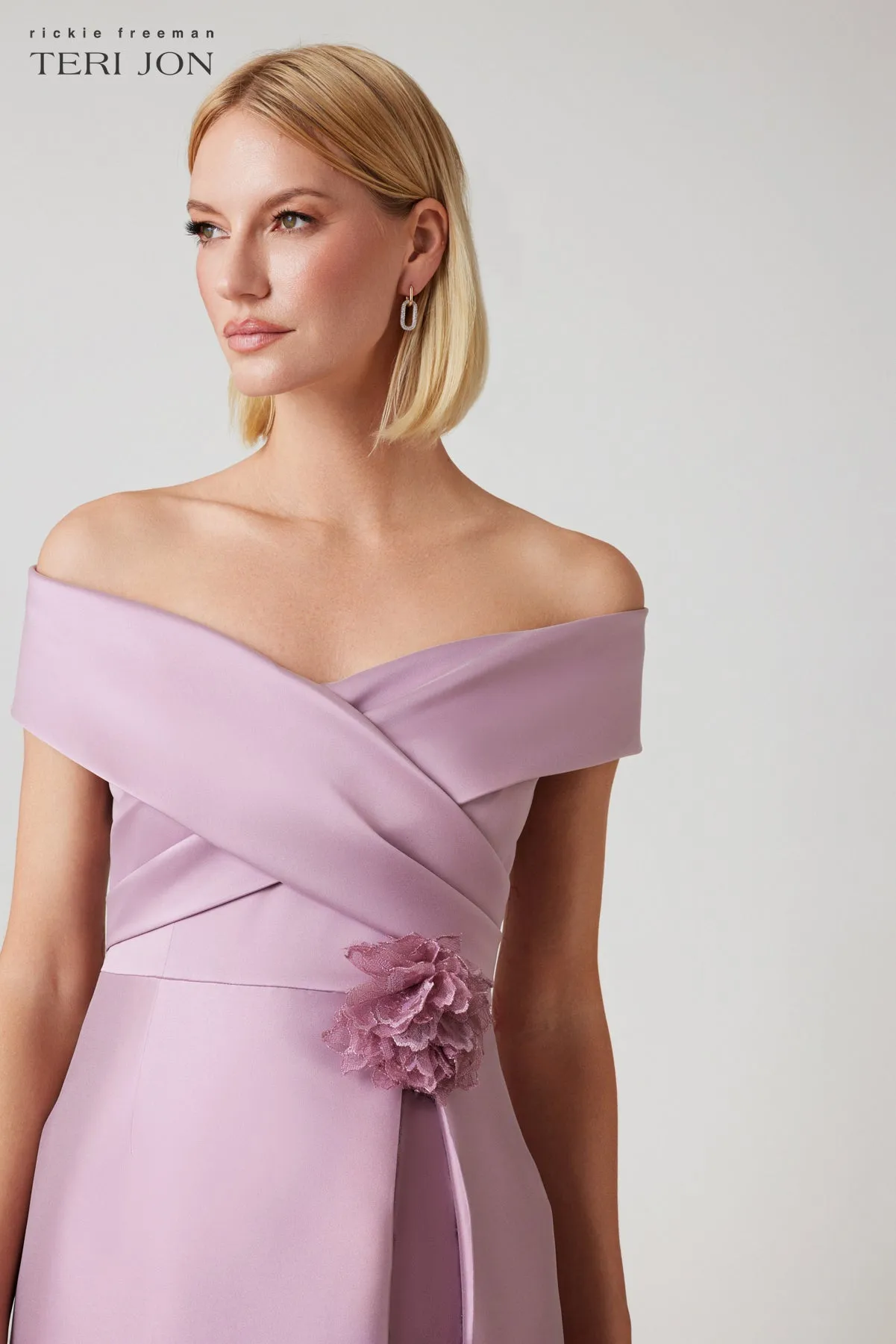 Mikado Off The Shoulder Overlay Skirt Gown sold by Teri Jon product image thumbnail 4