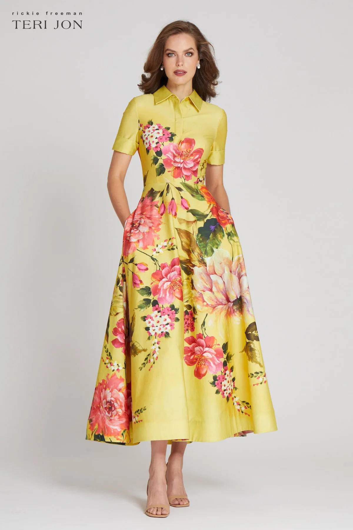 Floral Printed Cotton Shirt Dress sold by Teri Jon product image thumbnail 4