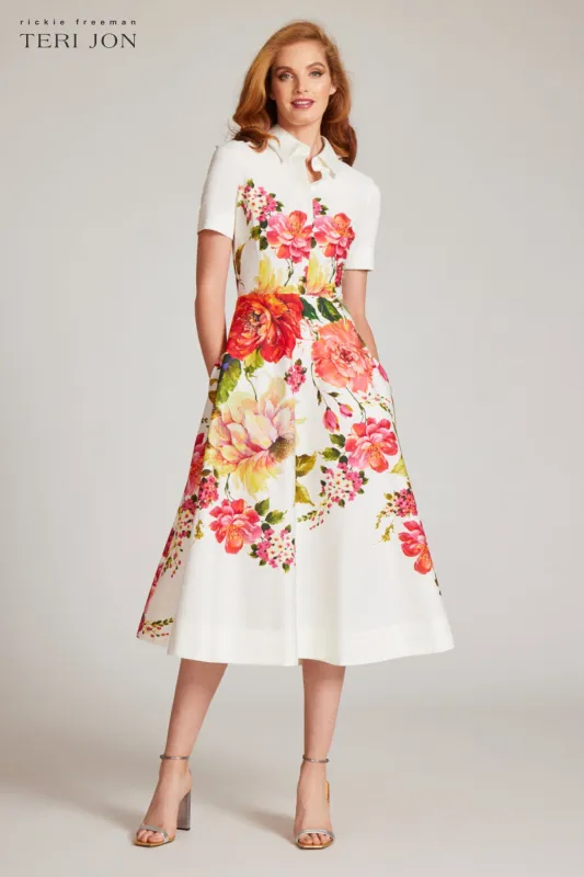 Floral Printed Cotton Shirt Dress made by Teri Jon