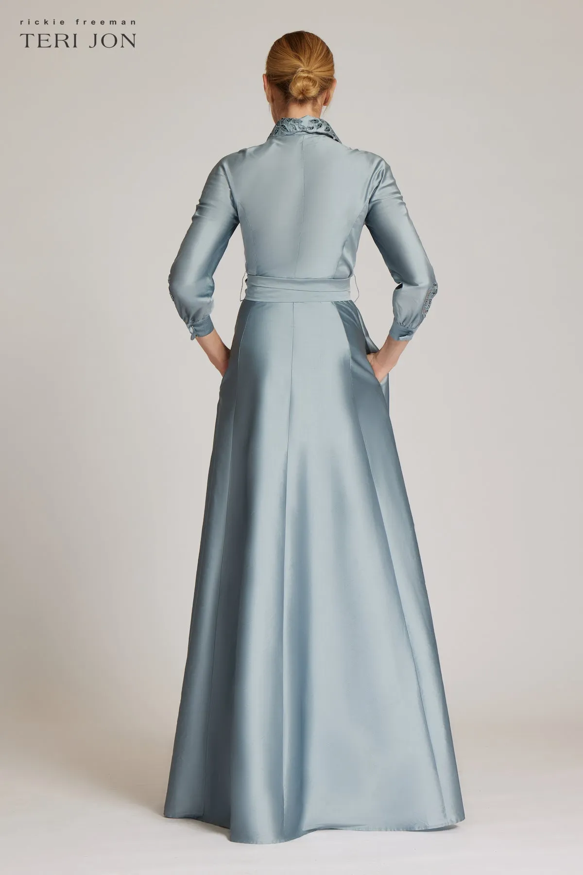 Taffeta Shirtdress Gown With Eyelet Detail sold by Teri Jon product image thumbnail 4