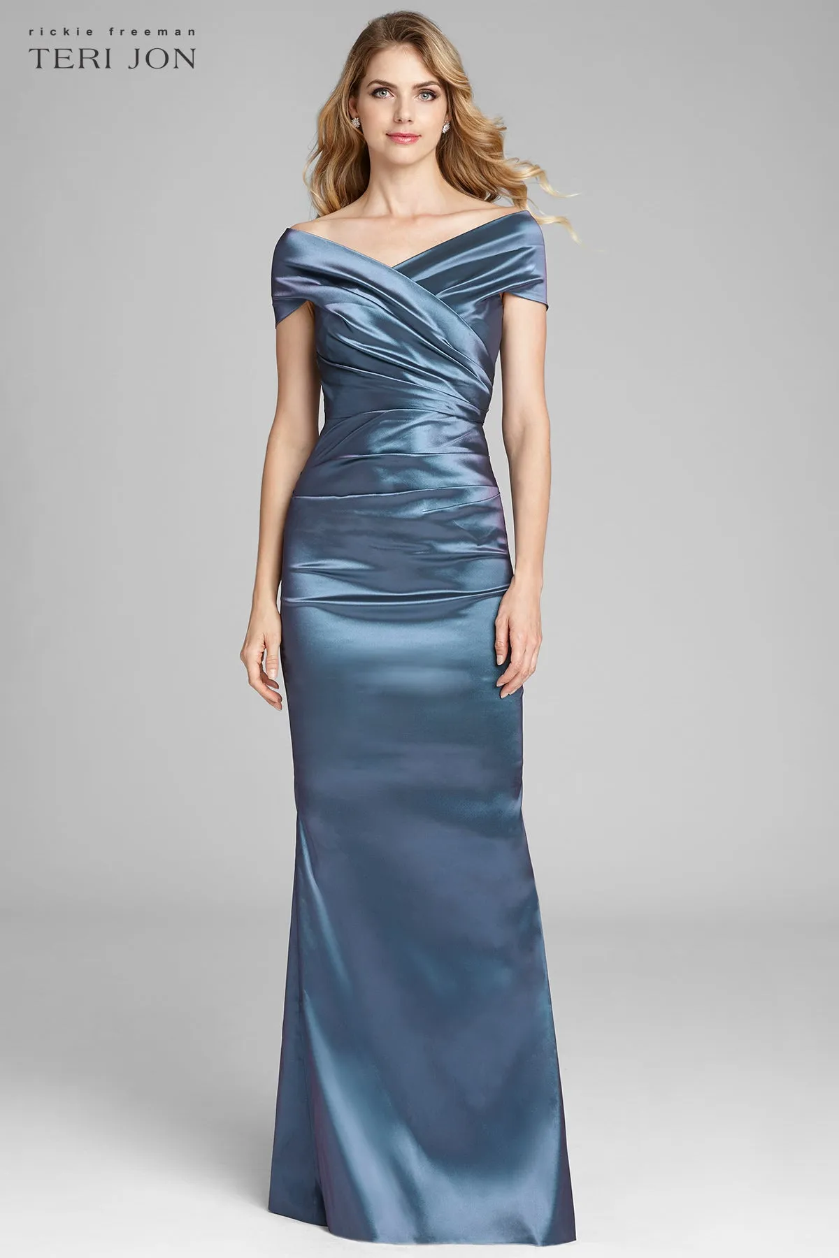 Off The Shoulder Stretch Portrait Gown sold by Teri Jon