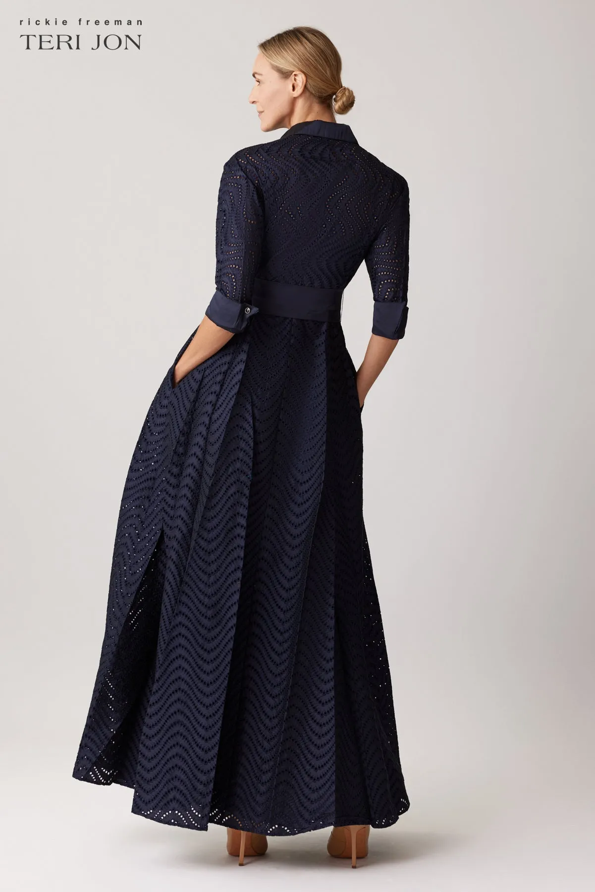 Taffeta Chevron Eyelet Shirt Waist Gown sold by Teri Jon product image thumbnail 4