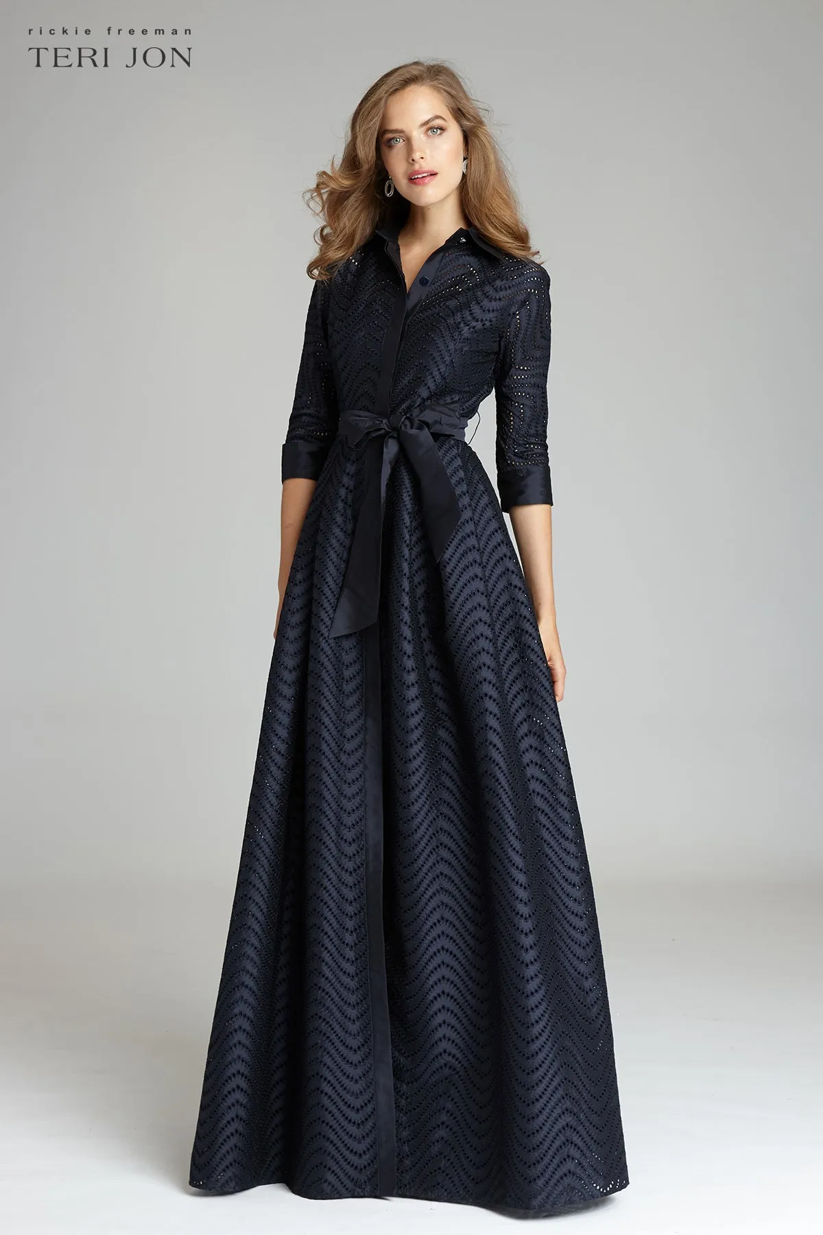 Taffeta Chevron Eyelet Shirt Waist Gown sold by Teri Jon