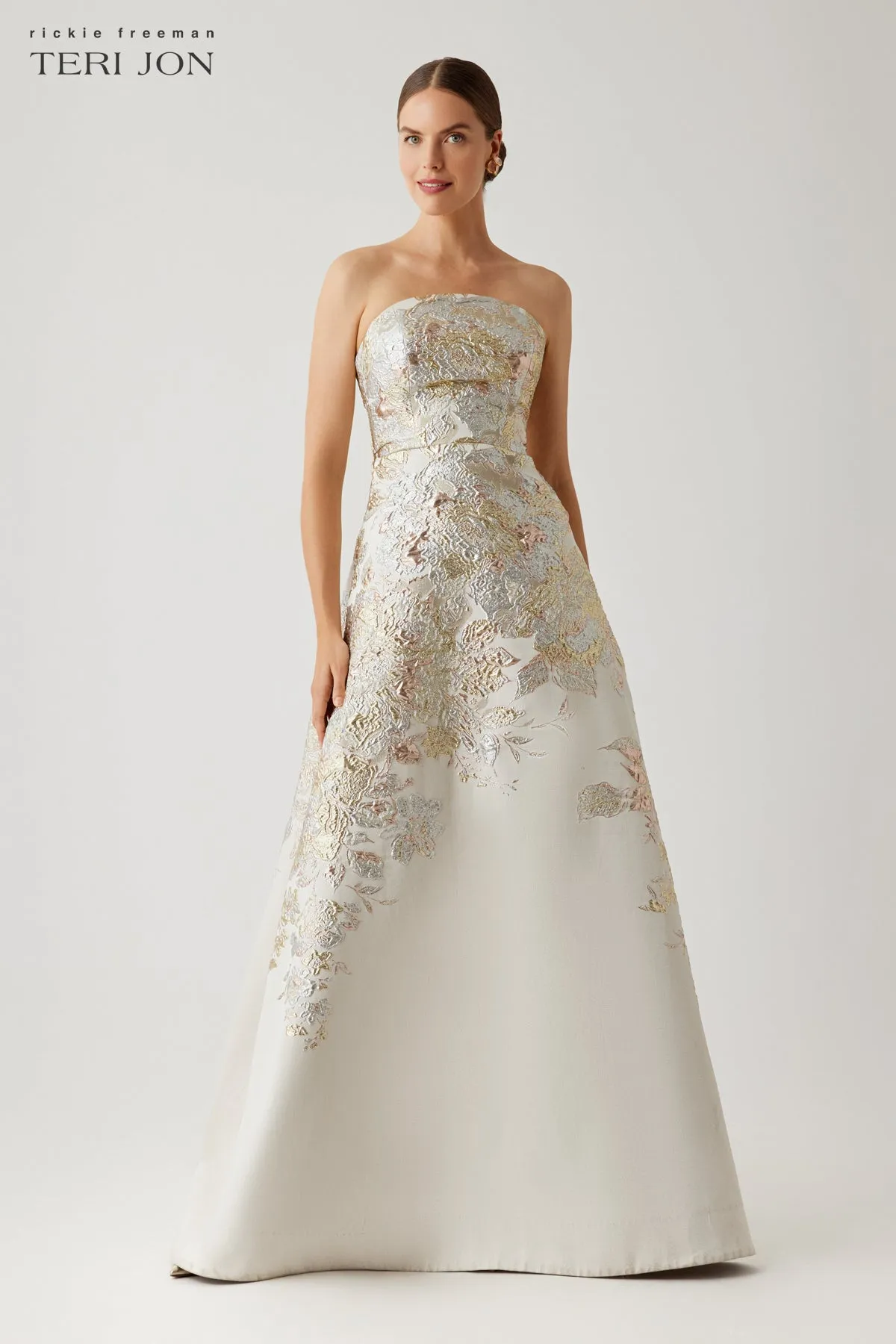 Metallic Jacquard A Line Skirt Gown sold by Teri Jon