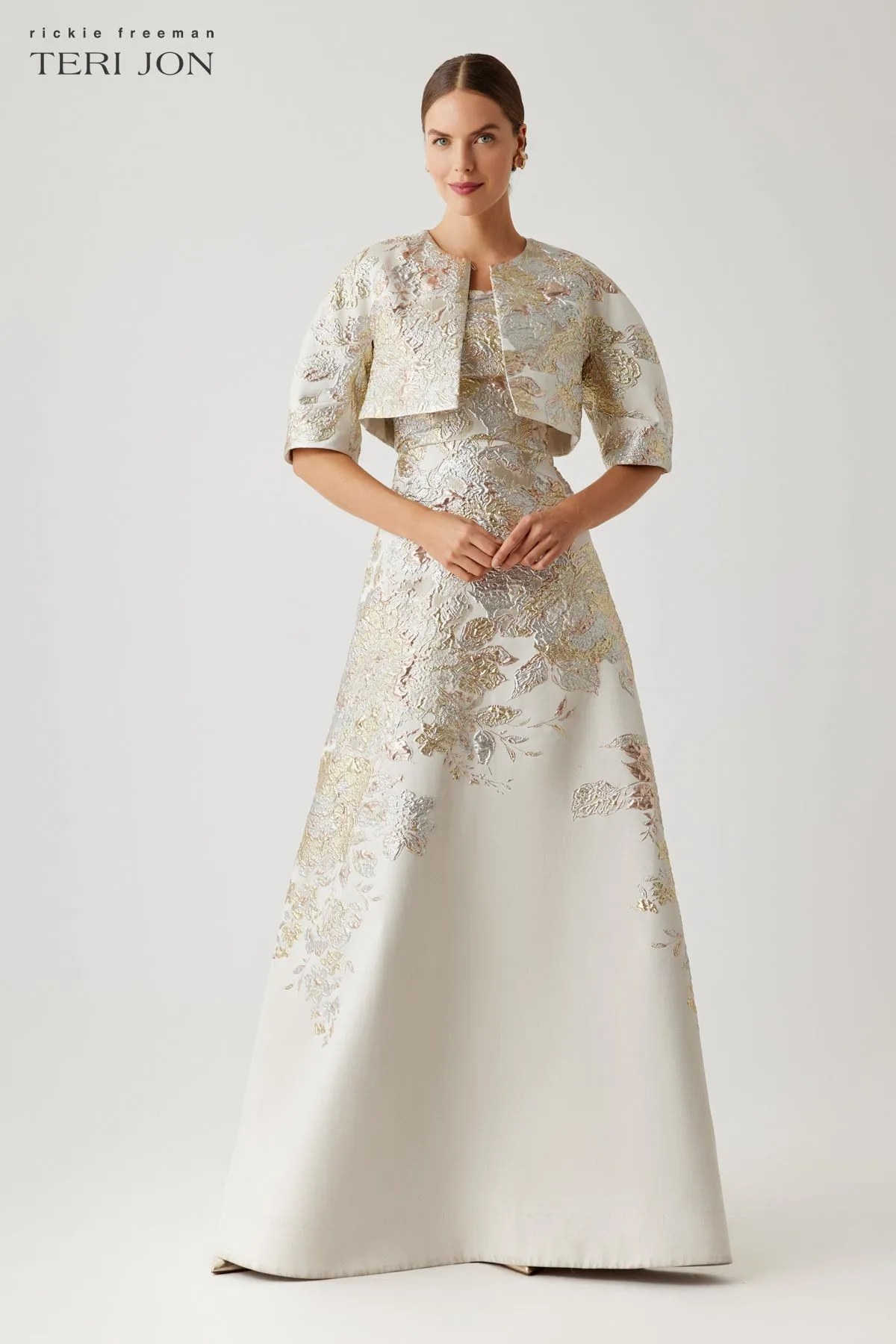 Metallic Jacquard A Line Skirt Gown sold by Teri Jon product image thumbnail 2
