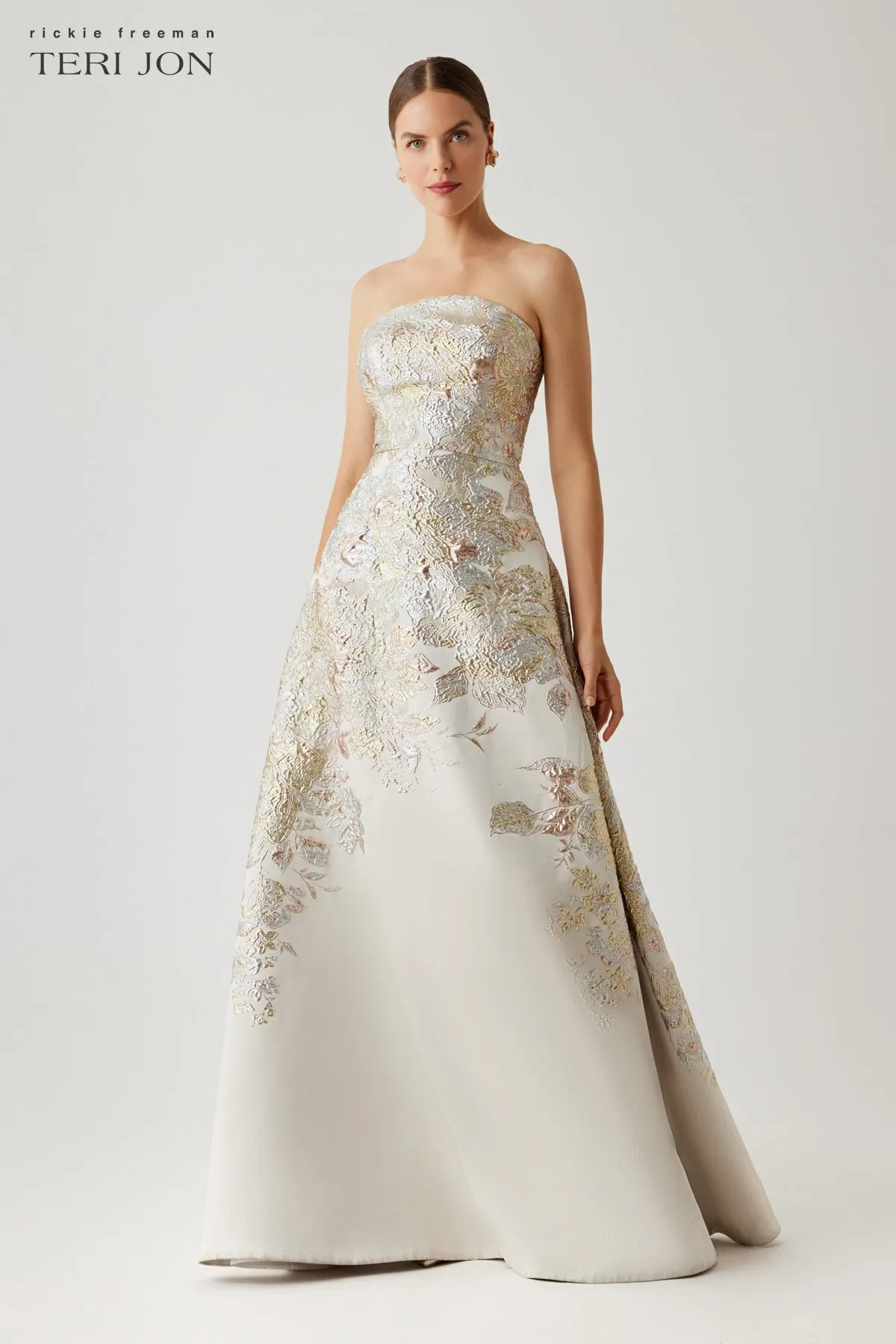 Metallic Jacquard A Line Skirt Gown sold by Teri Jon product image thumbnail 3