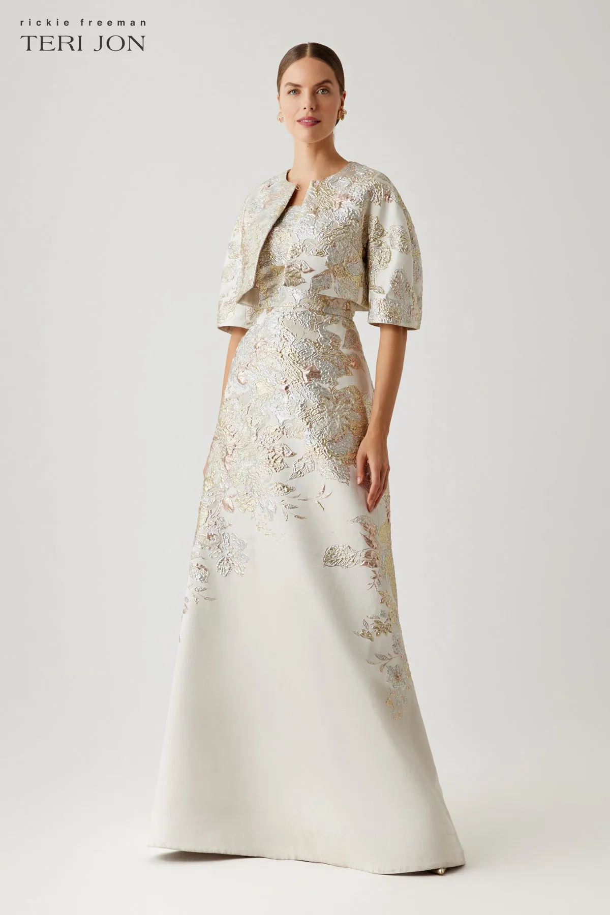 Metallic Jacquard A Line Skirt Gown sold by Teri Jon product image thumbnail 5