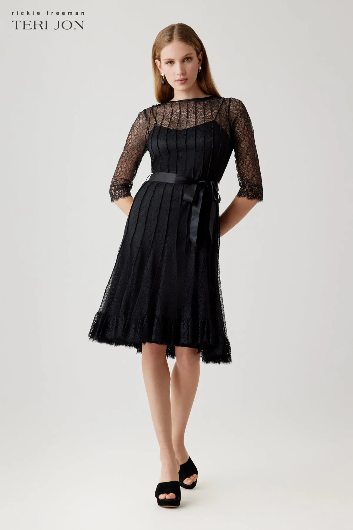 Lace Pintuck Ruffle Hem Dress sold by Teri Jon product image thumbnail 2