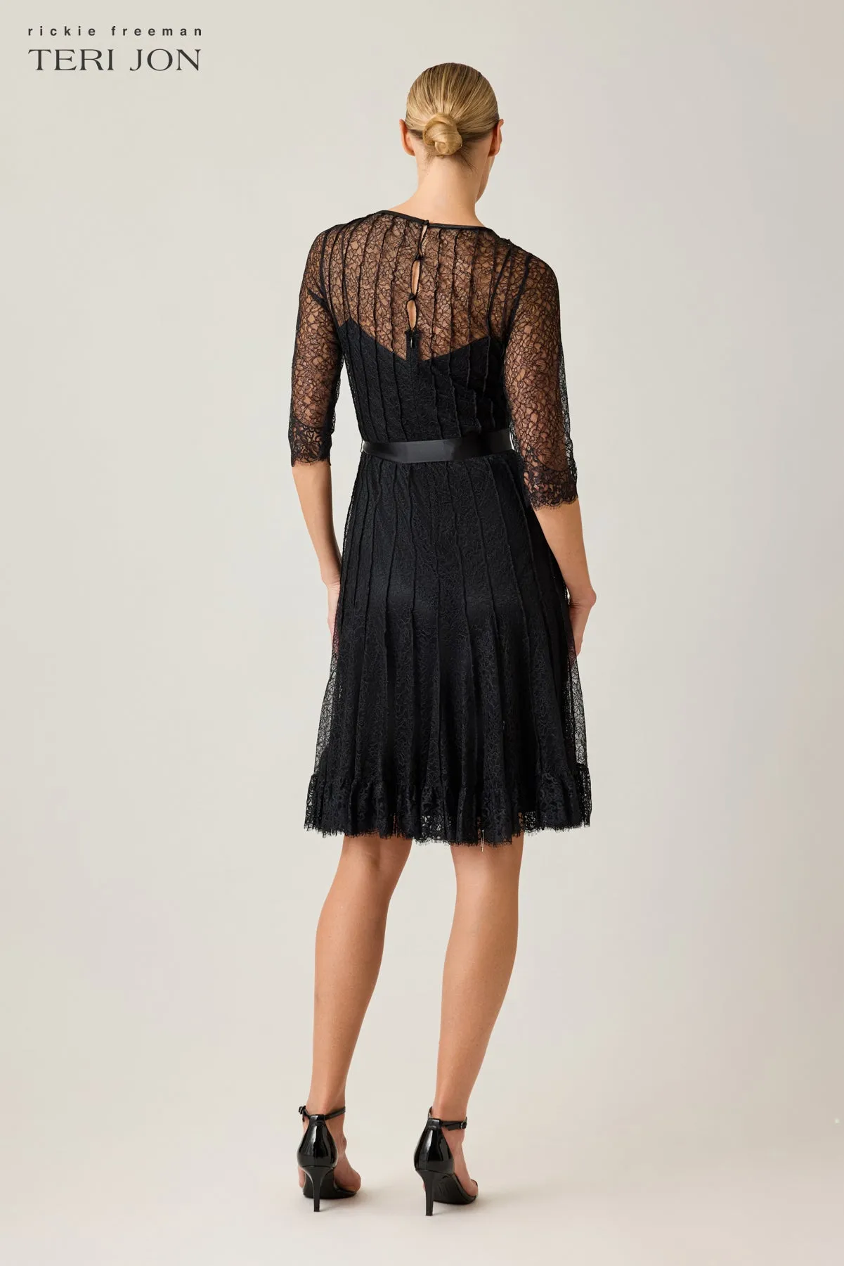 Lace Pintuck Ruffle Hem Dress sold by Teri Jon product image thumbnail 4