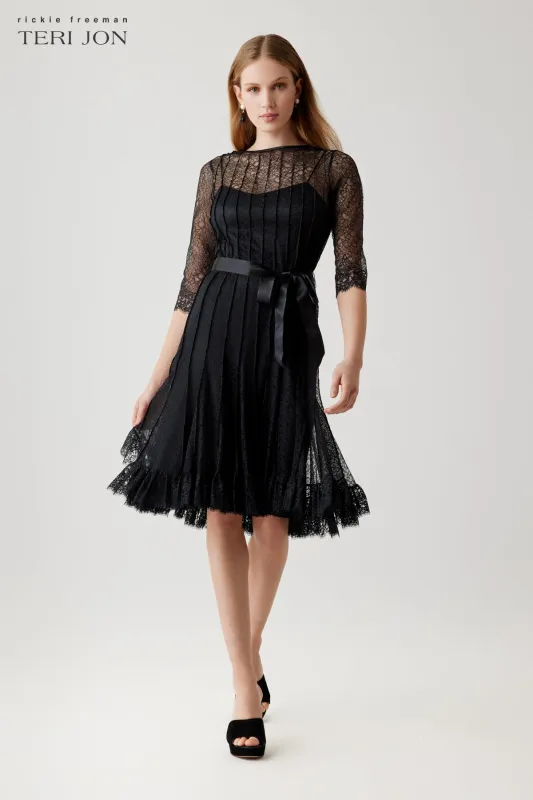 Lace Pintuck Ruffle Hem Dress made by Teri Jon
