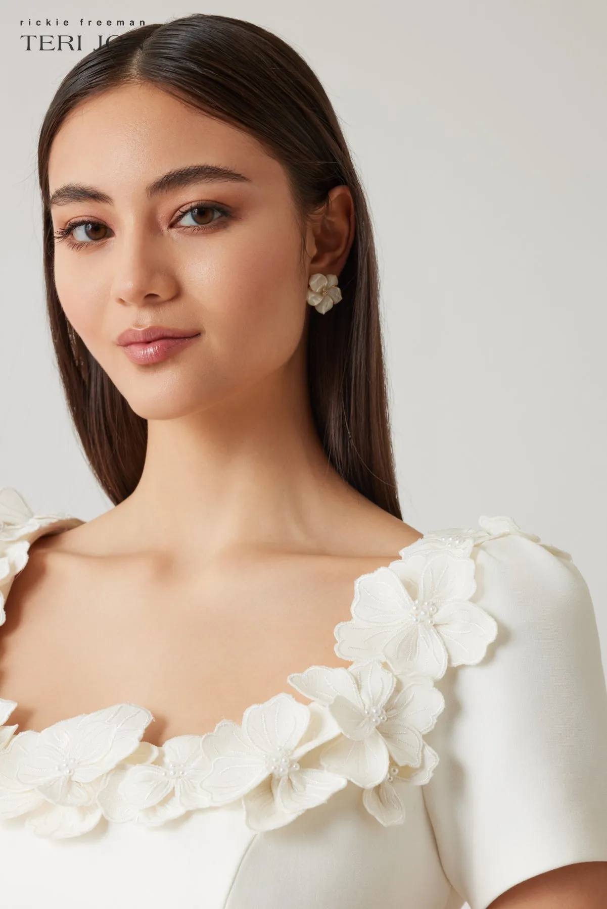 Crepe 3D Flower And Pearl Trim Scoop Neck Dress sold by Teri Jon product image thumbnail 5