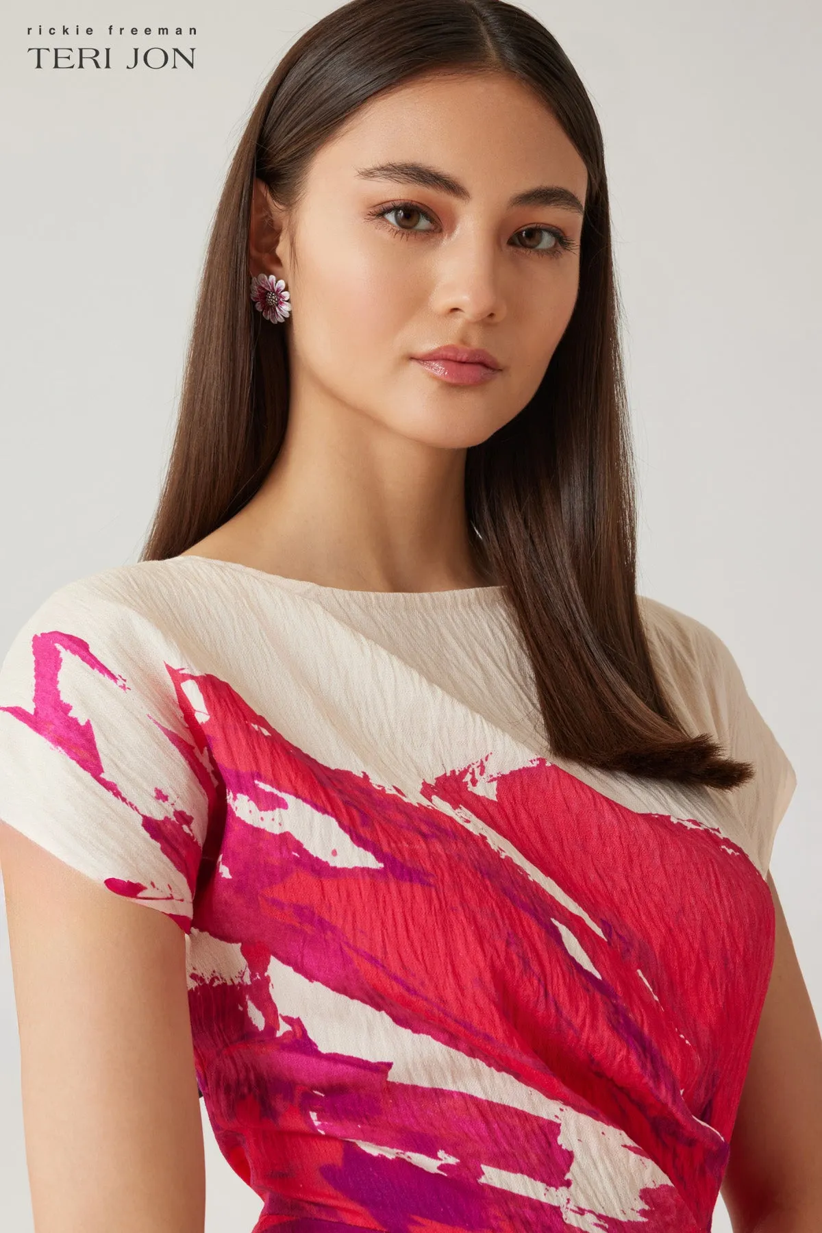 Cap Sleeve Placement Print Dress sold by Teri Jon product image thumbnail 3