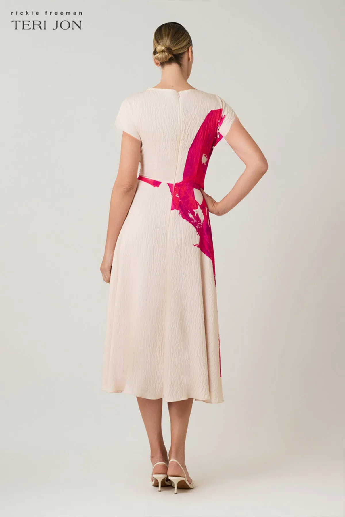 Cap Sleeve Placement Print Dress sold by Teri Jon product image thumbnail 4