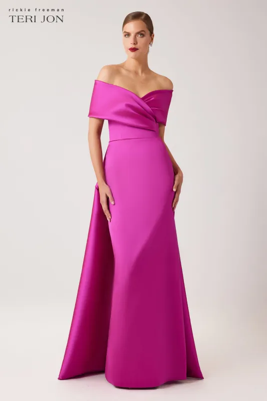 Stretch Gazar Portrait Gown With Cape Detail made by Teri Jon