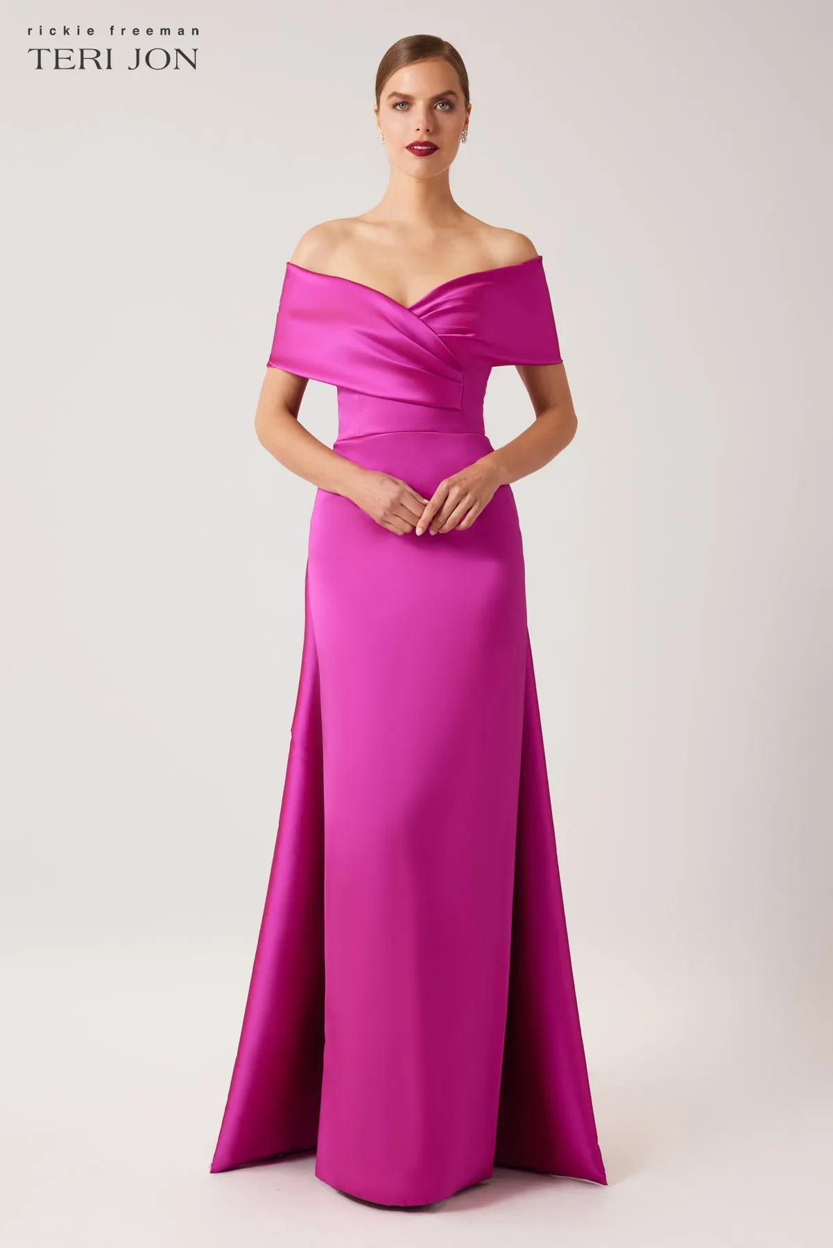 Stretch Gazar Portrait Gown With Cape Detail sold by Teri Jon product image thumbnail 5