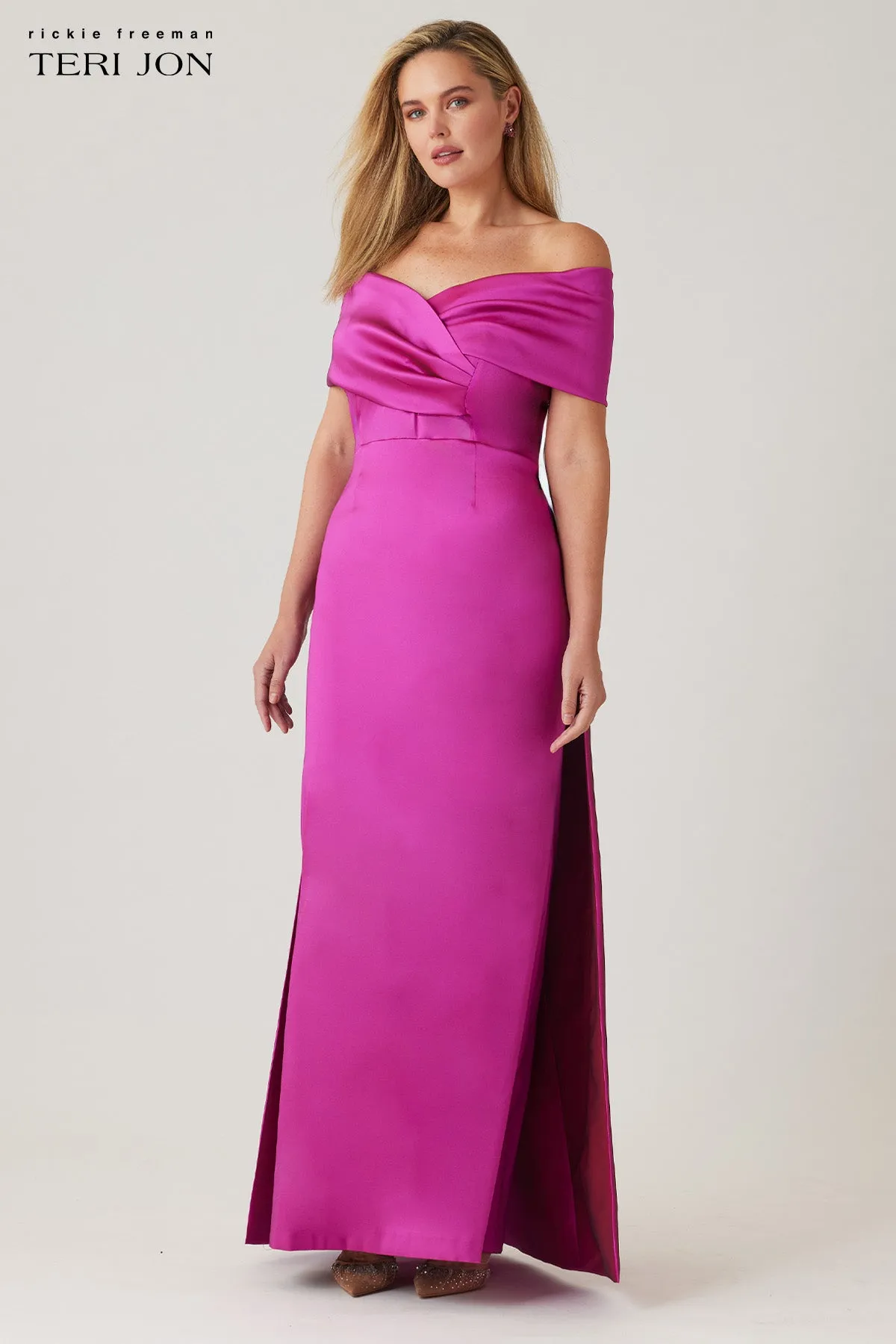 Stretch Gazar Portrait Gown With Cape Detail sold by Teri Jon product image thumbnail 3