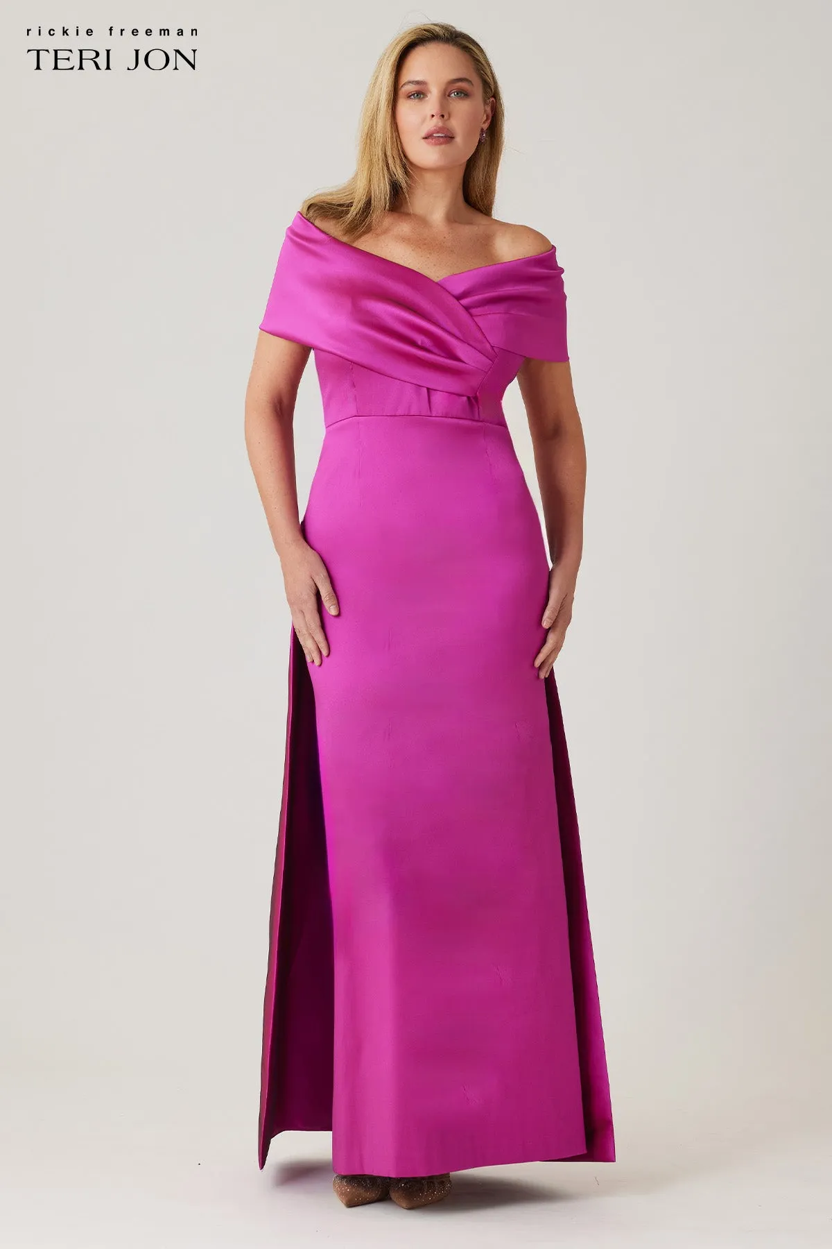 Stretch Gazar Portrait Gown With Cape Detail sold by Teri Jon product image thumbnail 2