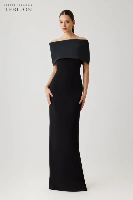 Crepe Strapless Gown With Separate Taffeta Wrap made by Teri Jon