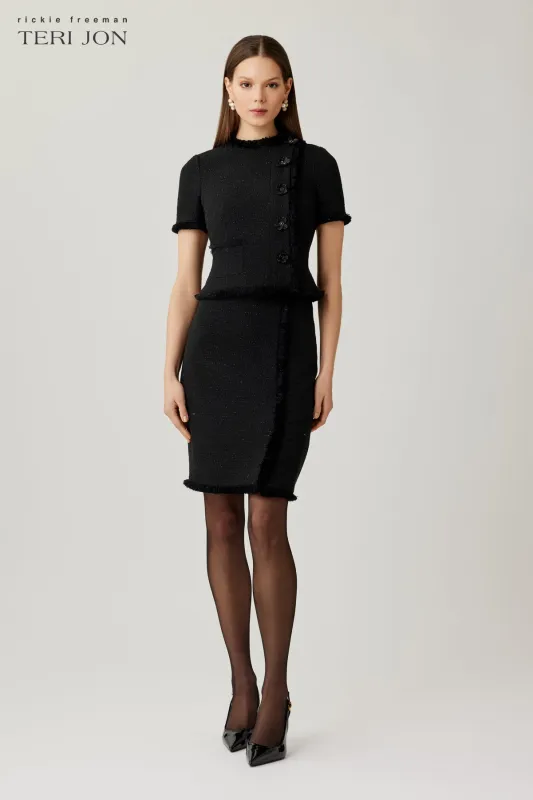 Tweed Fringe Trim Short Sleeve Dress made by Teri Jon