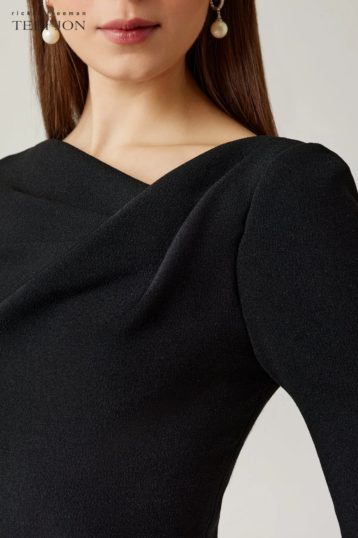 Crepe Asymmetrical Draped A Line Dress sold by Teri Jon product image thumbnail 3