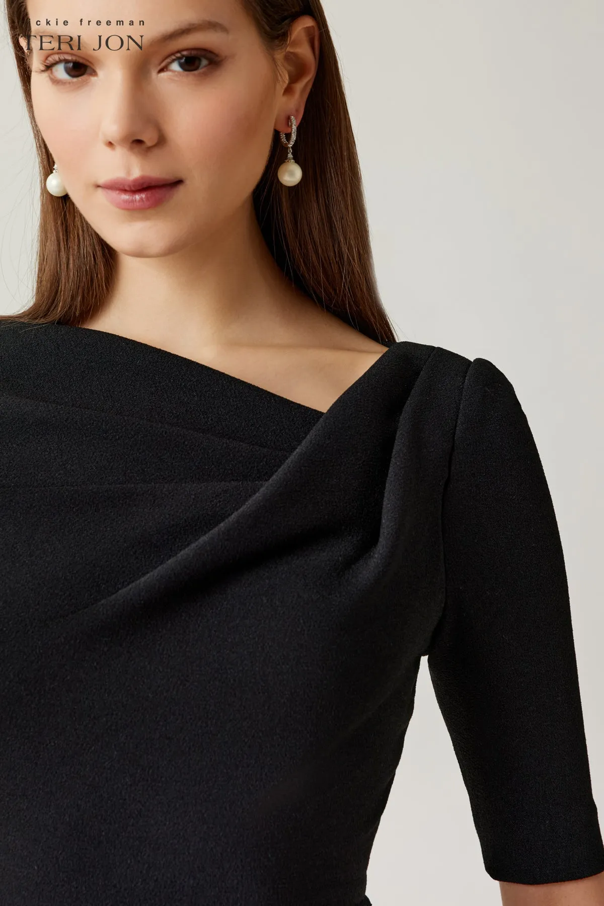 Crepe Asymmetrical Draped A Line Dress sold by Teri Jon product image thumbnail 4