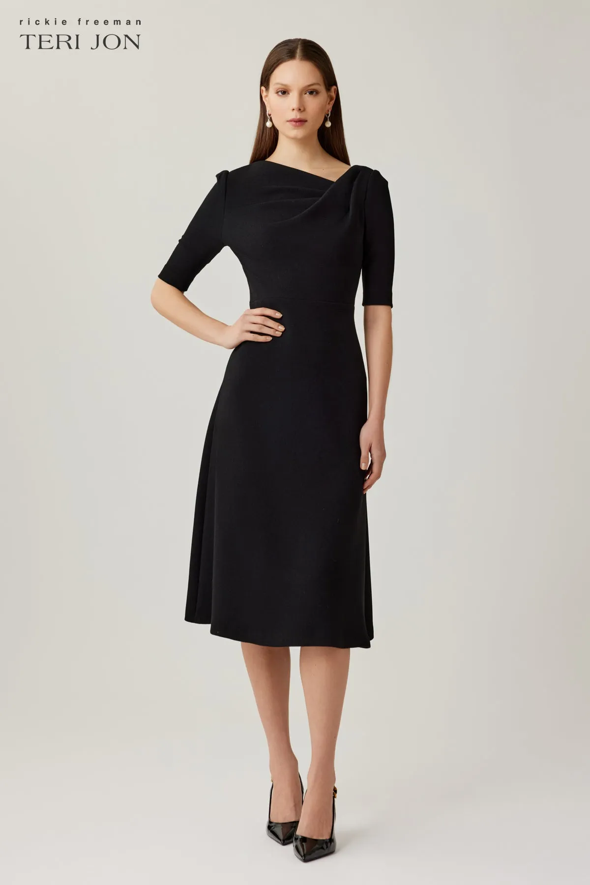 Crepe Asymmetrical Draped A Line Dress sold by Teri Jon product image thumbnail 2