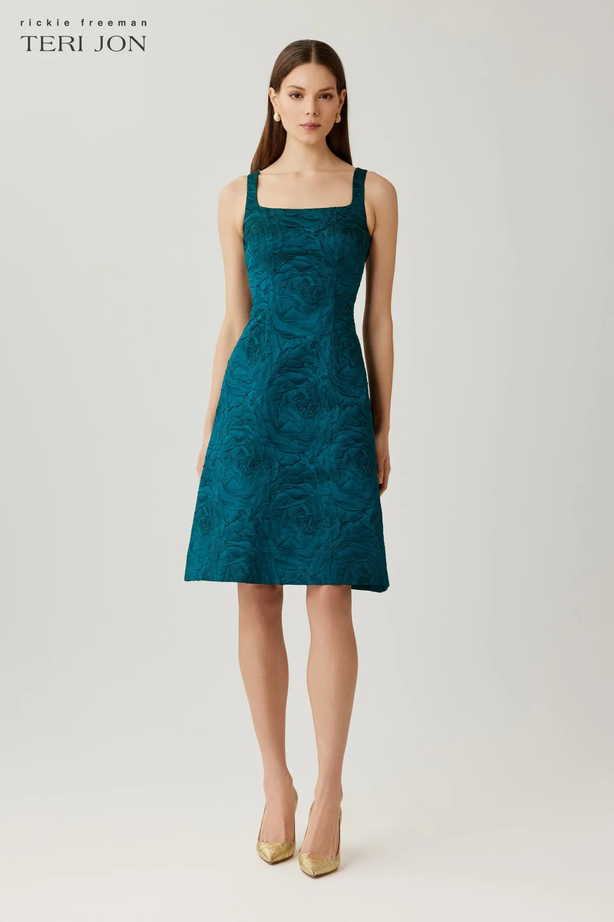 Jacquard Embossed Floral Motif Dress sold by Teri Jon product image thumbnail 2