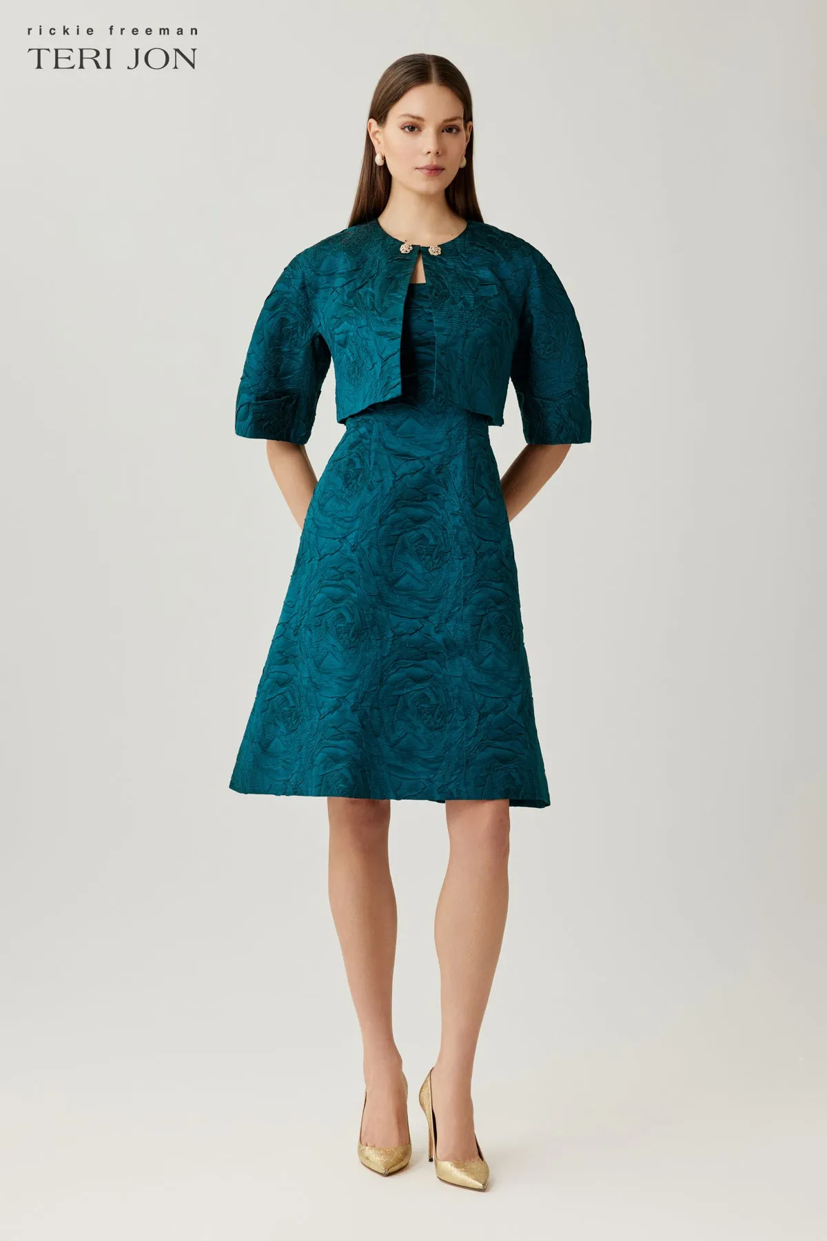 Jacquard Embossed Floral Motif Dress sold by Teri Jon