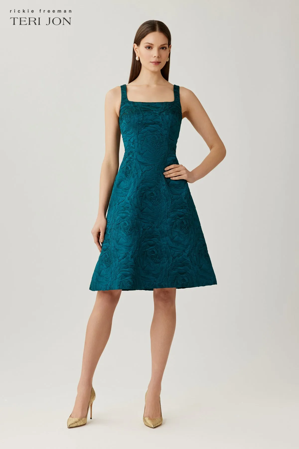 Jacquard Embossed Floral Motif Dress sold by Teri Jon product image thumbnail 4