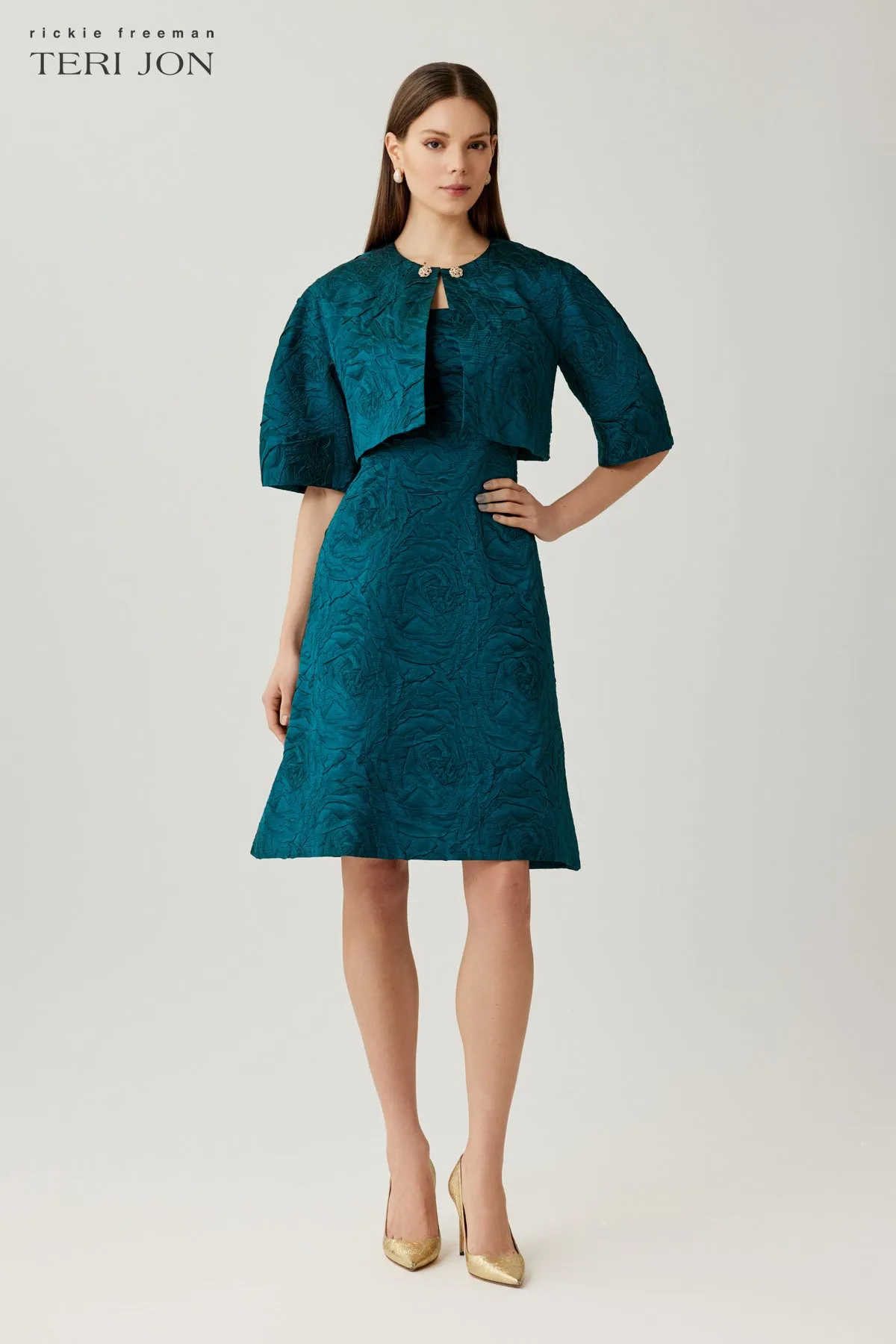 Jacquard Embossed Floral Motif Dress sold by Teri Jon product image thumbnail 3