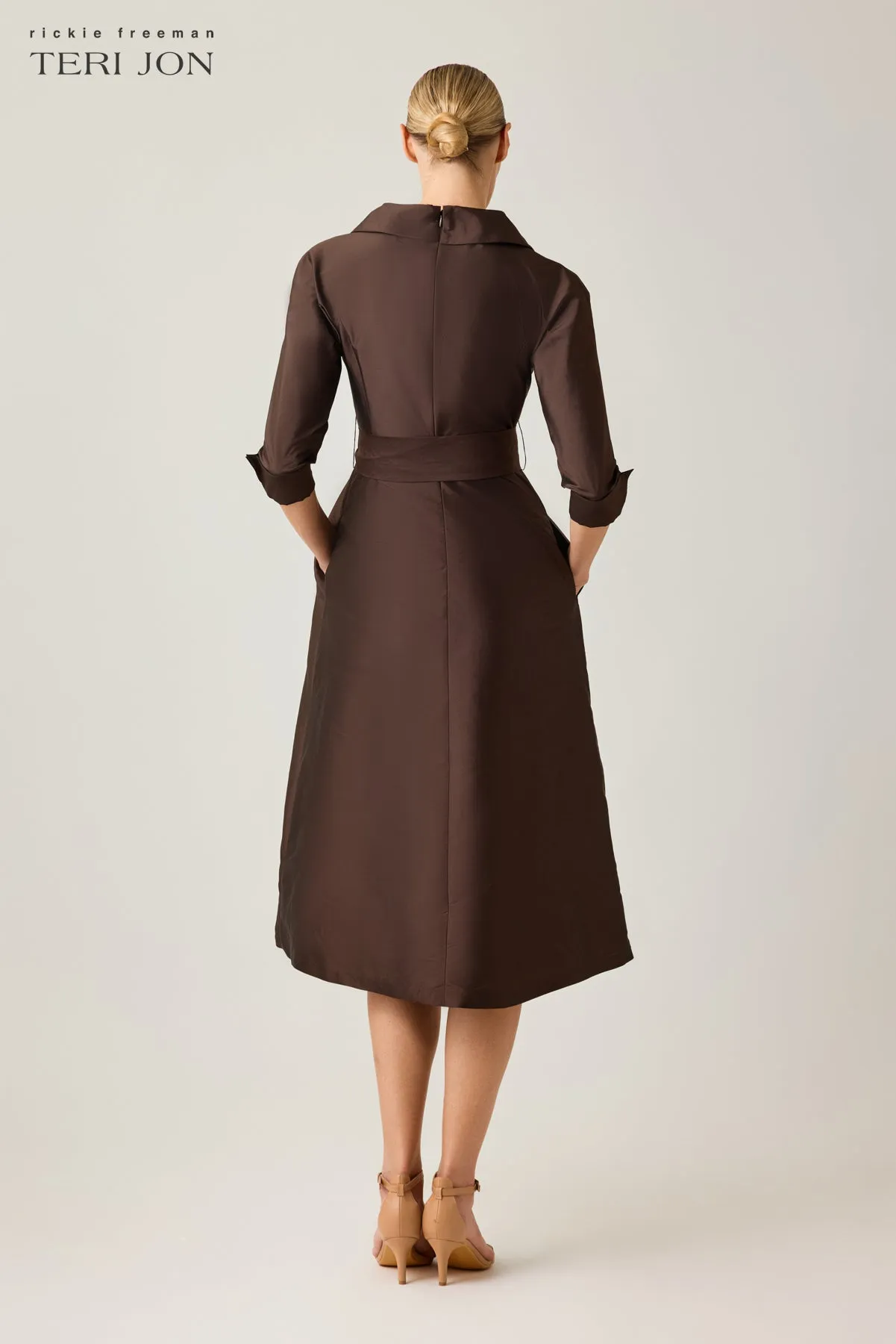 Taffeta Tea Length Shirt Dress sold by Teri Jon product image thumbnail 4