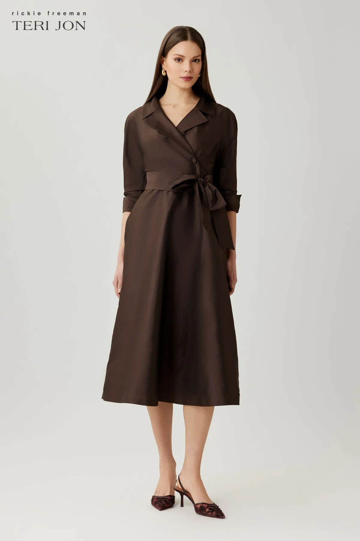 Taffeta Tea Length Shirt Dress sold by Teri Jon product image thumbnail 2