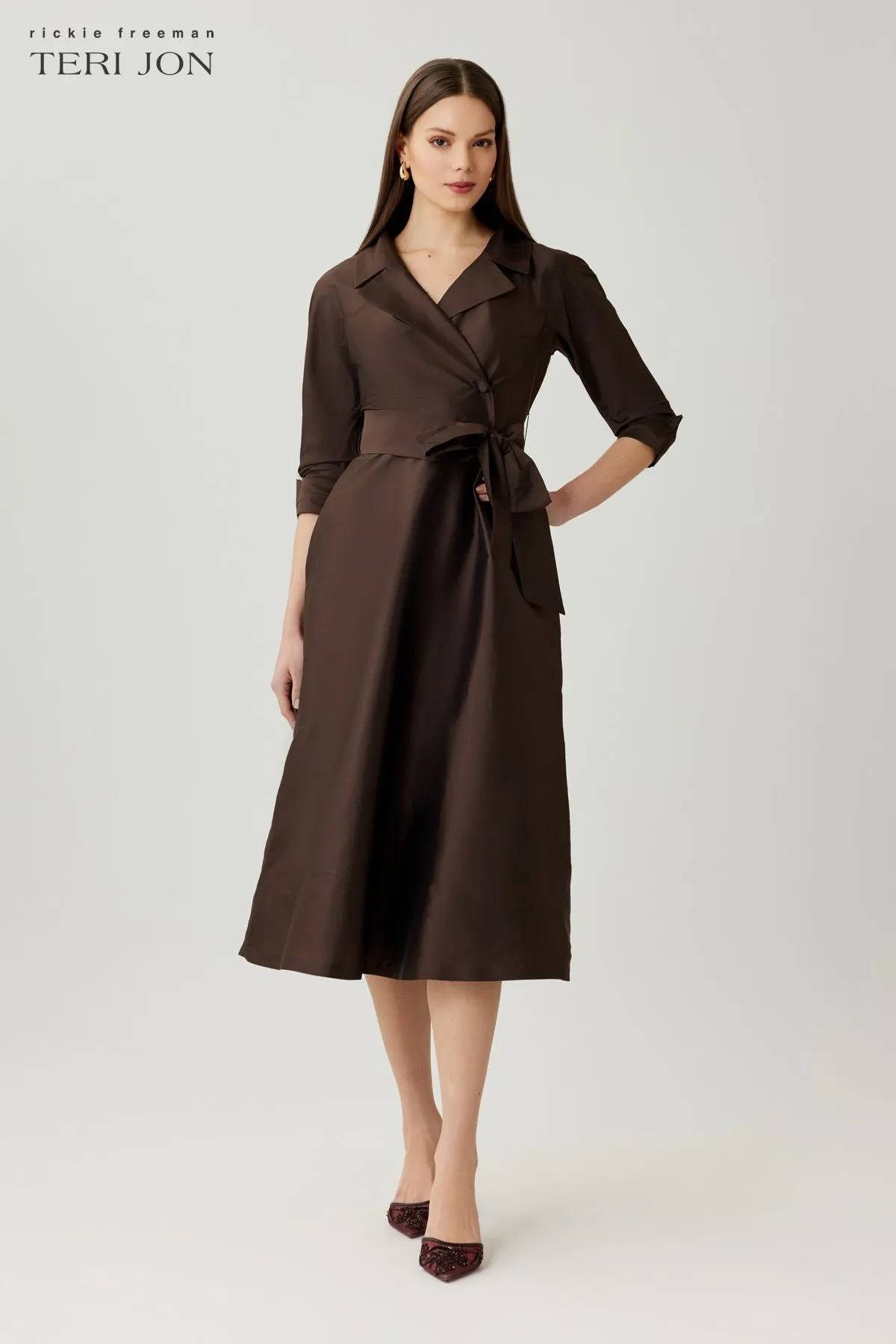 Taffeta Tea Length Shirt Dress sold by Teri Jon product image thumbnail 3