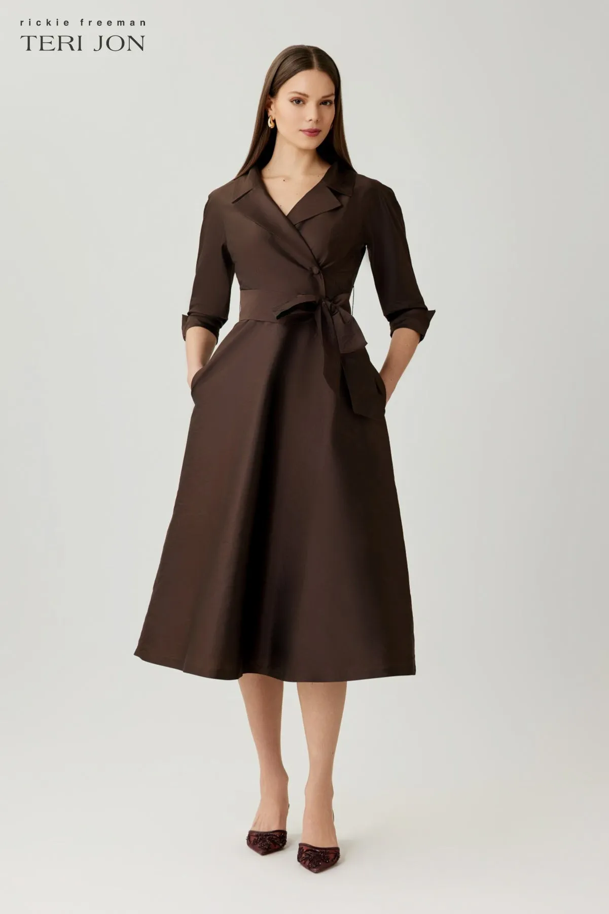 Taffeta Tea Length Shirt Dress sold by Teri Jon